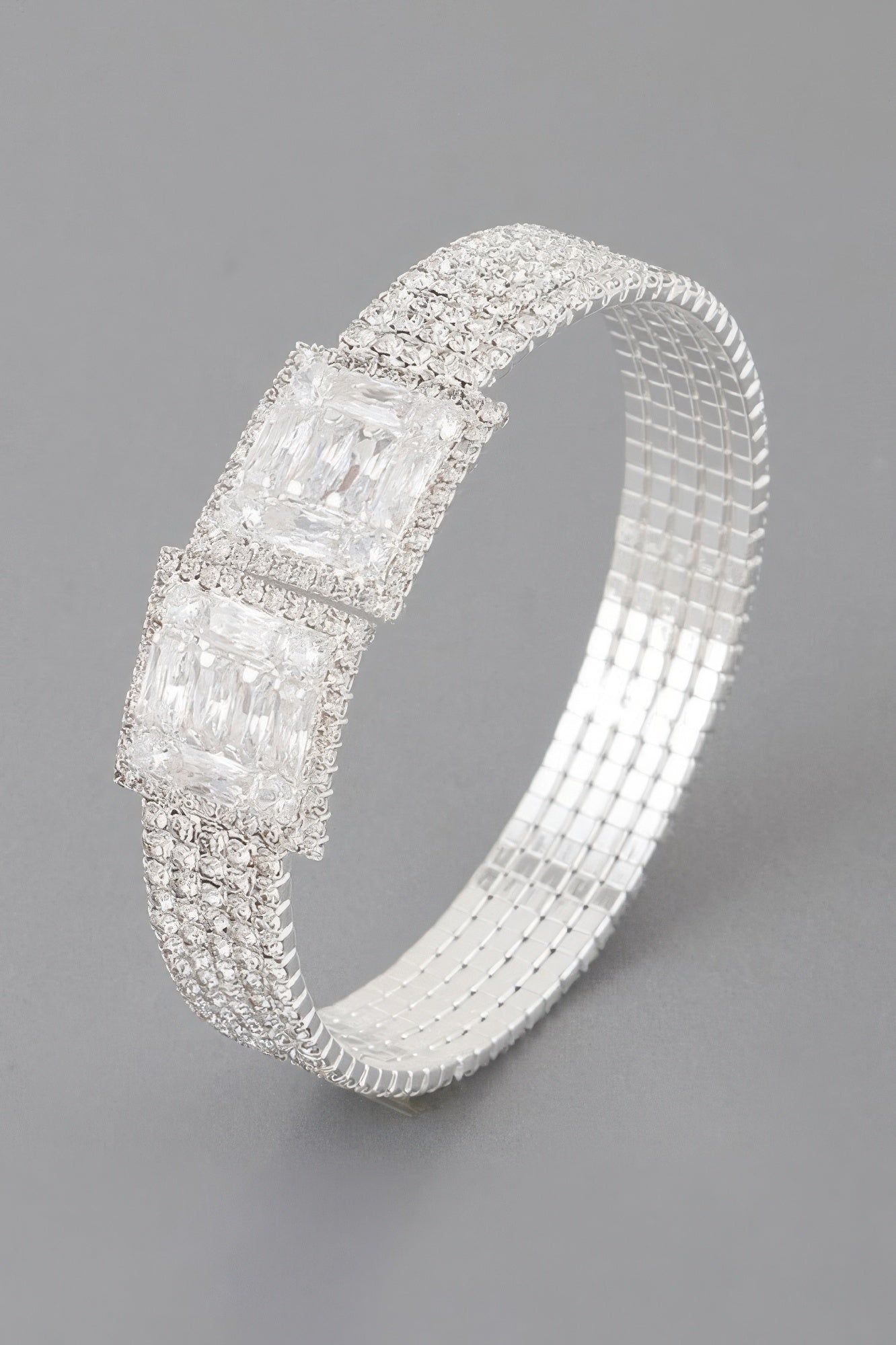 Crystal block bracelet in silver tone with clear rectangular stone sections