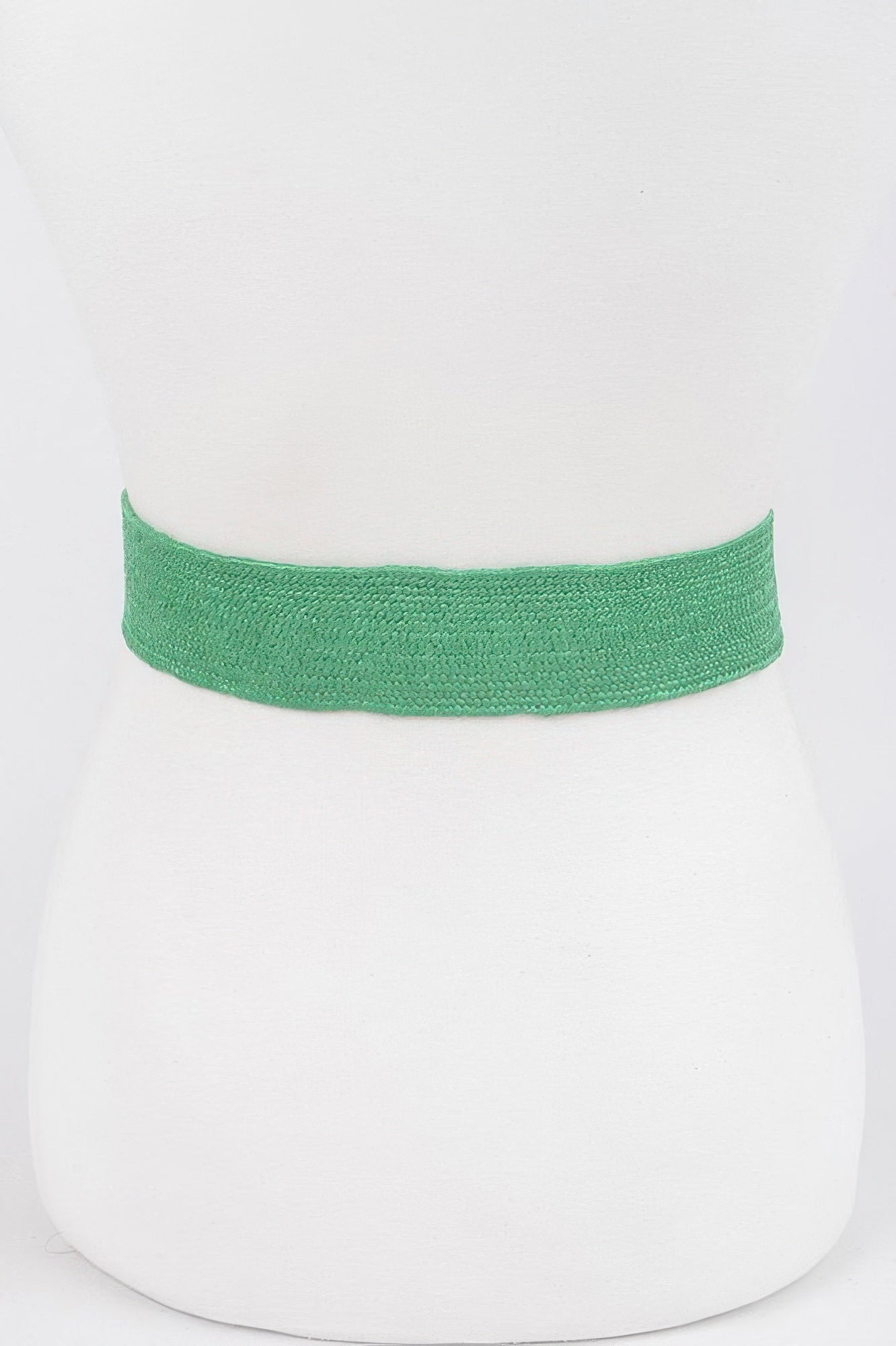Green stretch belt band with woven texture, no buckle shown