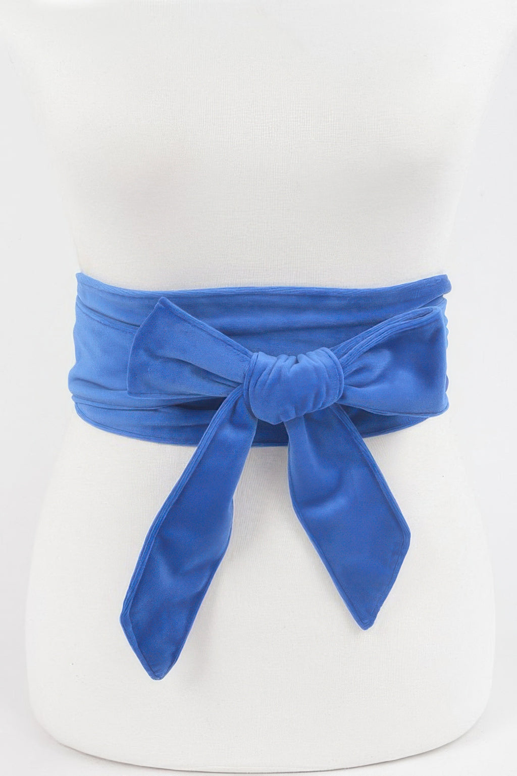Velvet Kimono Belt (Cobalt): wide sash with front knot bow and long ribbon ends