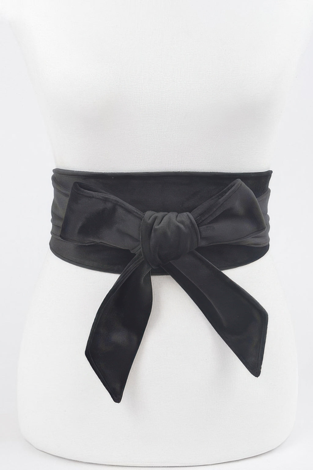 Velvet Kimono Belt (dunkel): wide sash with centered knot bow and dangling ribbon tails