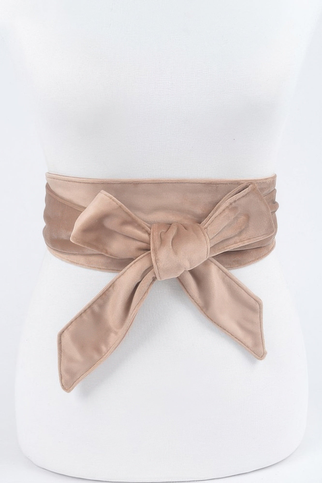 Velvet Kimono Belt (Khaki): satin sash with tied bow at center and long hanging ends