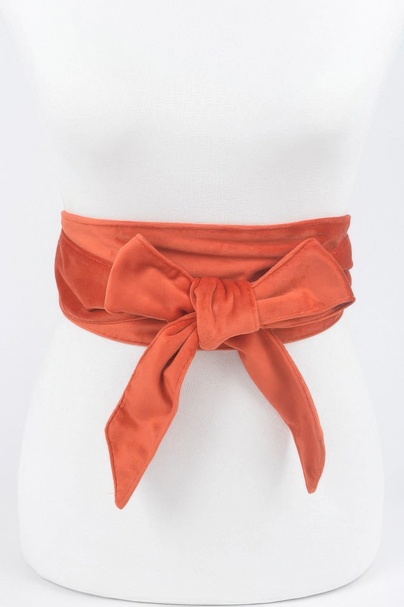 Velvet Kimono Belt (Orange): wide velvet sash with front bow knot and trailing ribbon ends