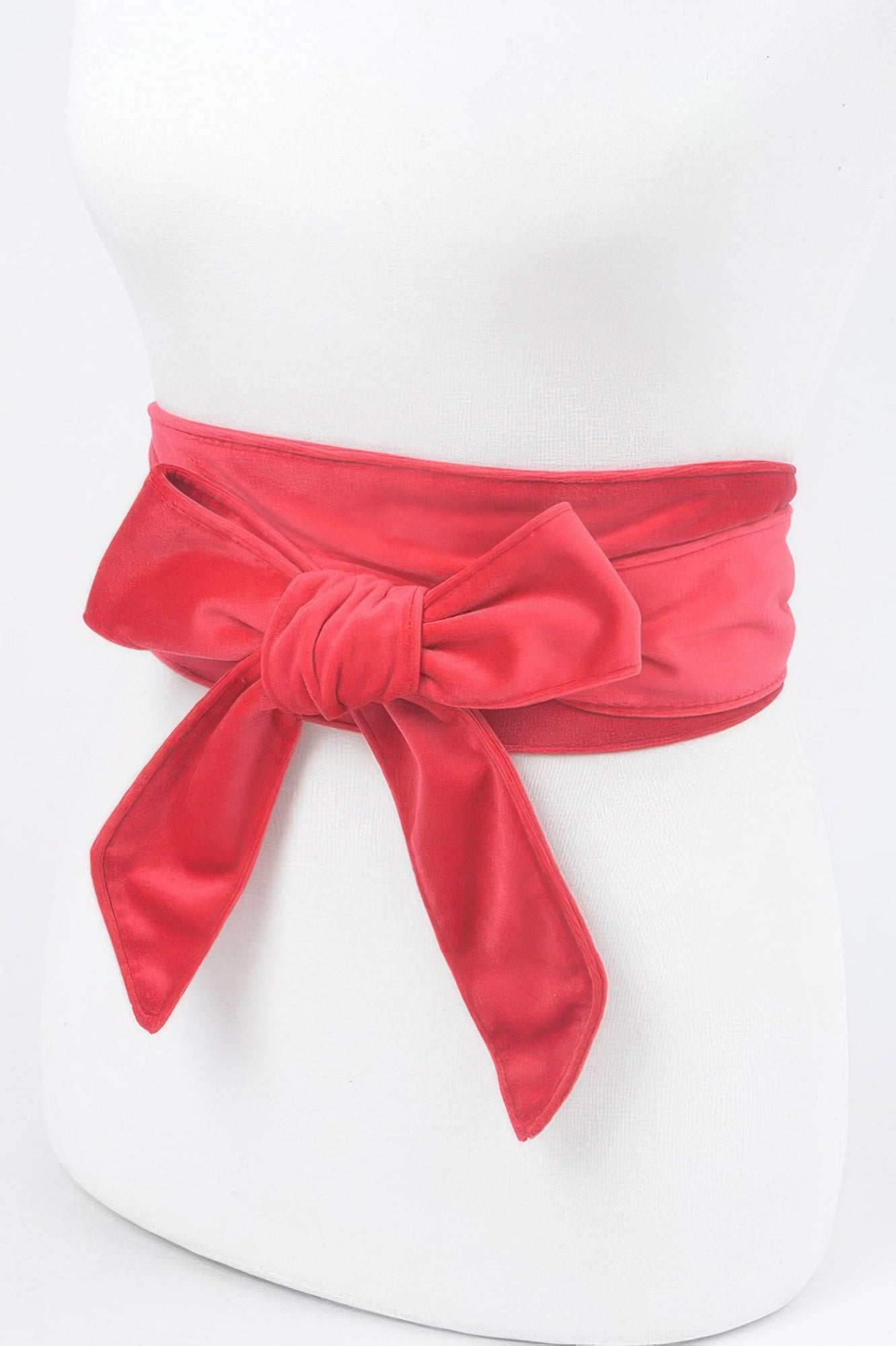 Velvet Kimono Belt (bright Red): wide sash with tied bow and long ribbon streamers