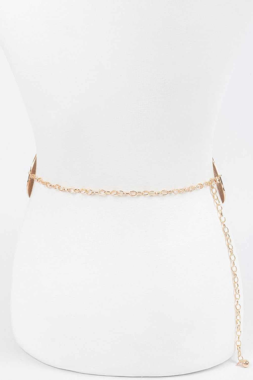 Gold circular plated belt chain with round discs and small end hooks