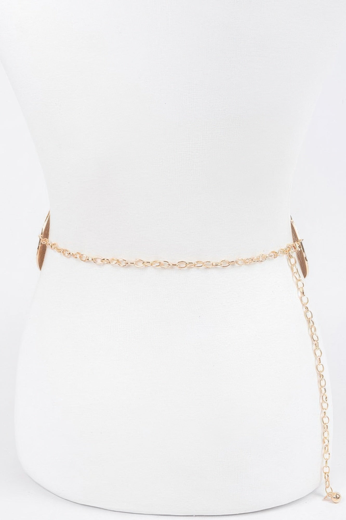 Gold circular plated belt chain with round discs and small end hooks