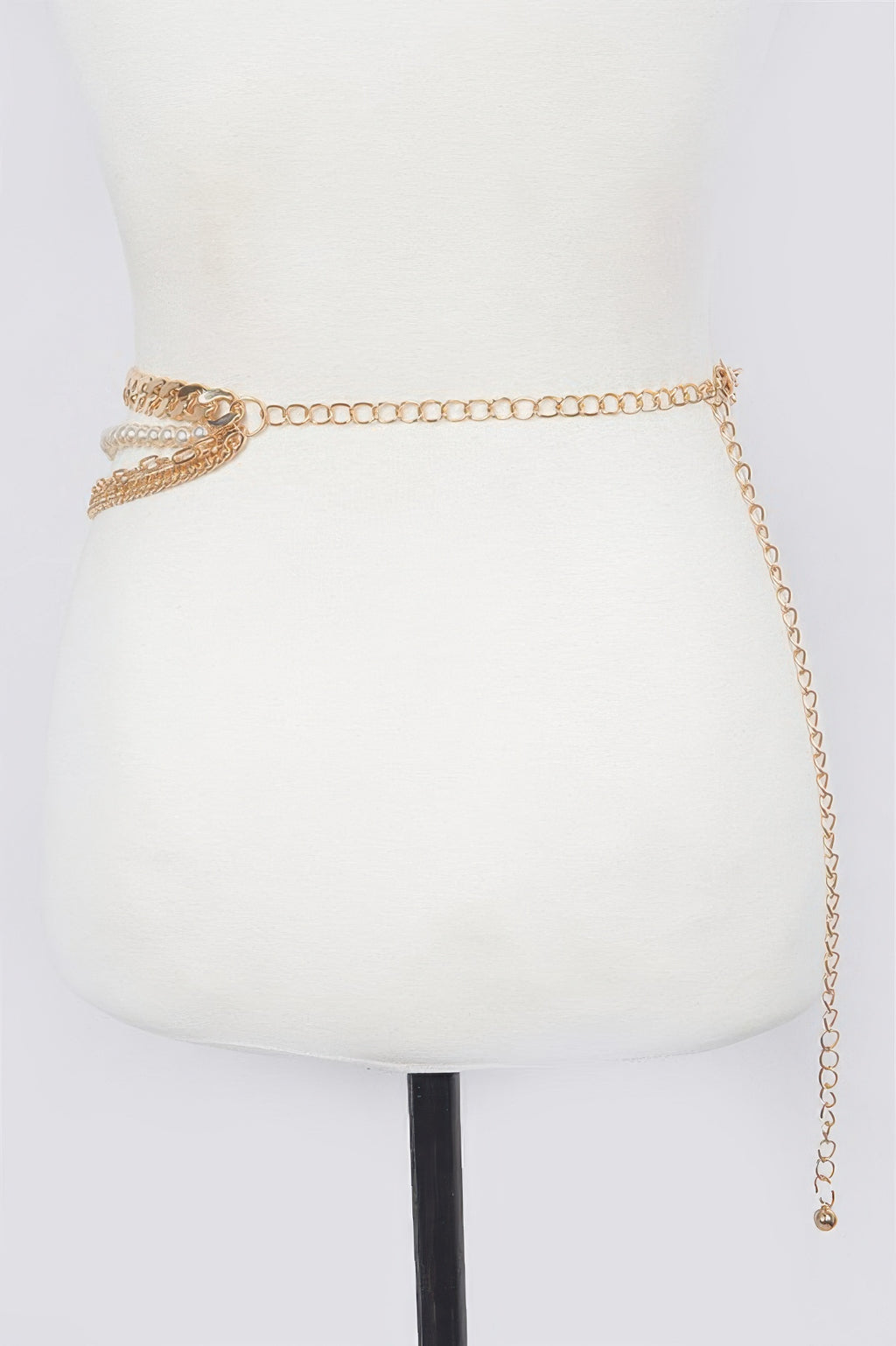 Gold chain waist belt with bow detail and long hanging chain end