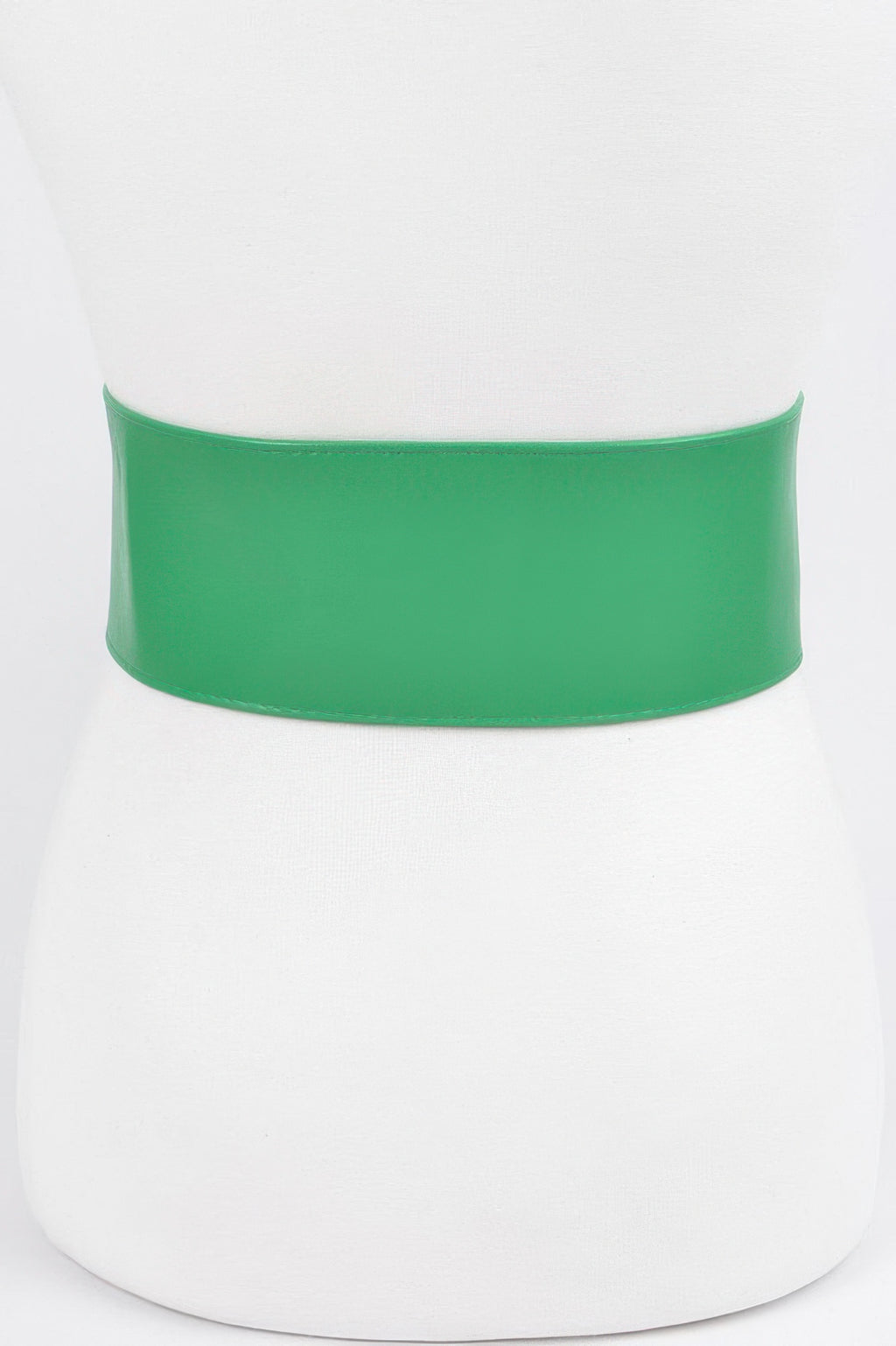 Faux leather waist belt, green, wide band with clean front profile.
