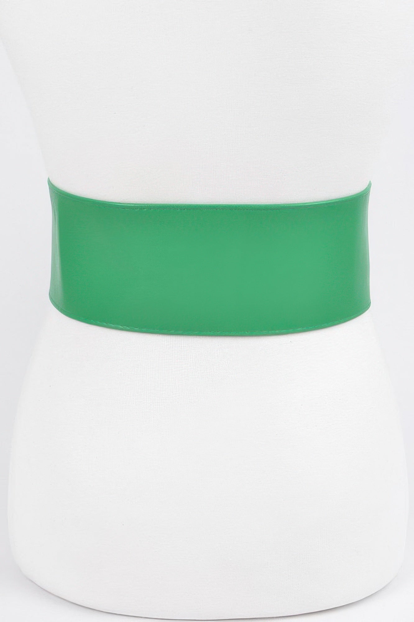 Faux leather waist belt, green, wide band with clean front profile.