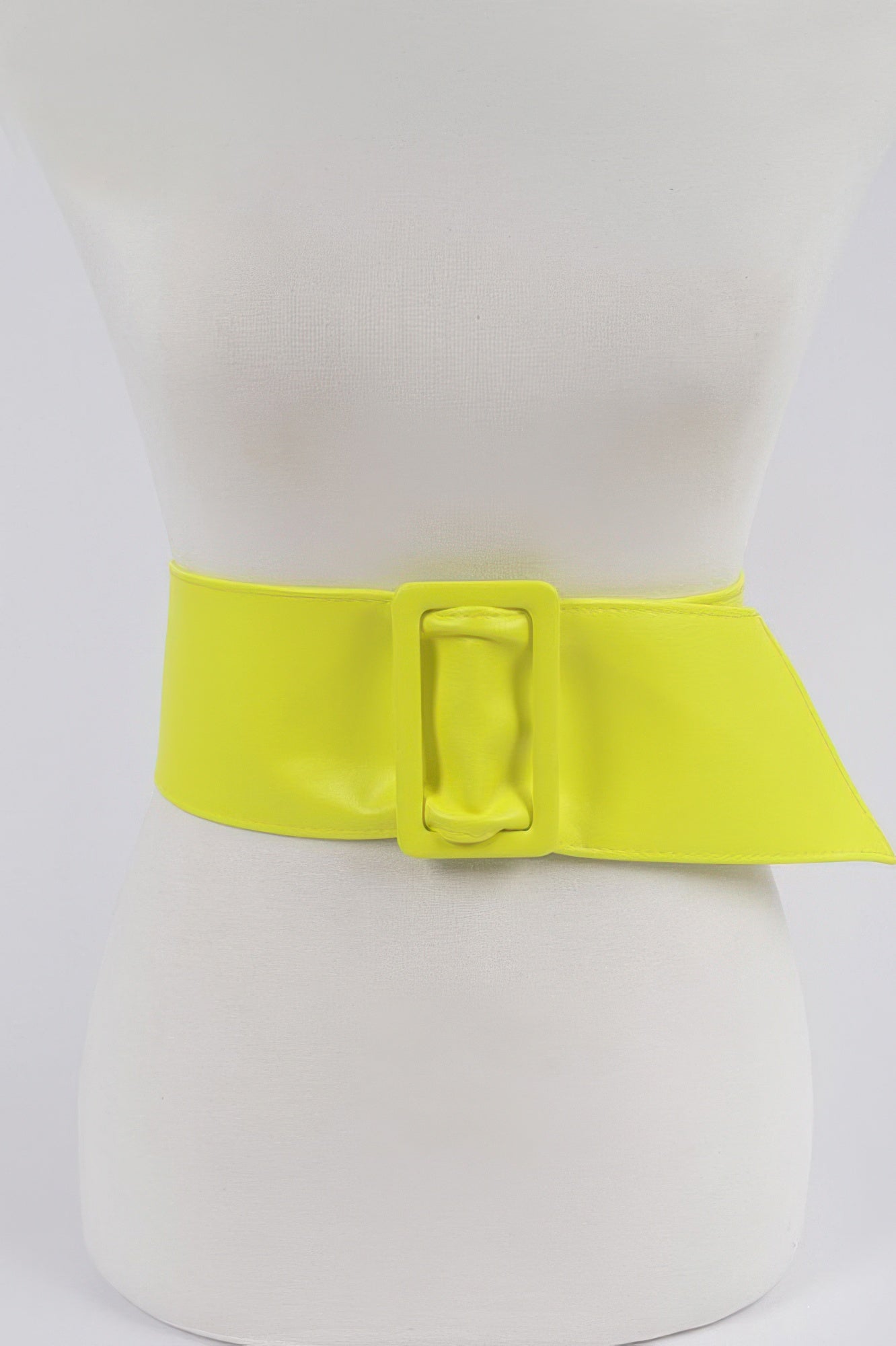 Faux Leather Waist Belt, lime green, wide strap with square buckle