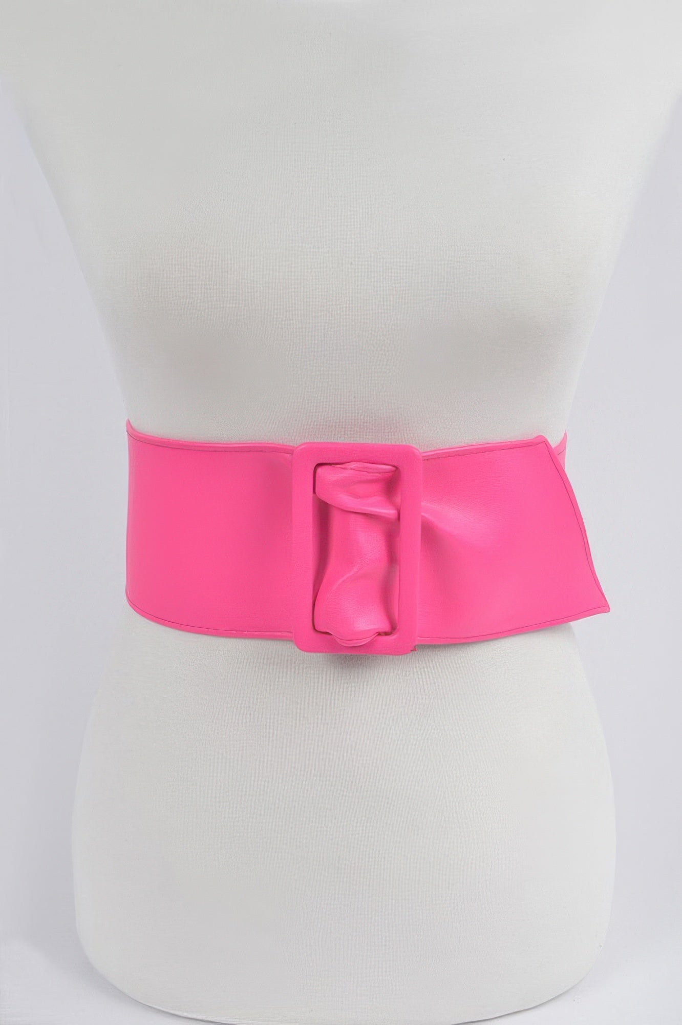 Faux Leather Waist Belt, pink, wide band with rectangular buckle