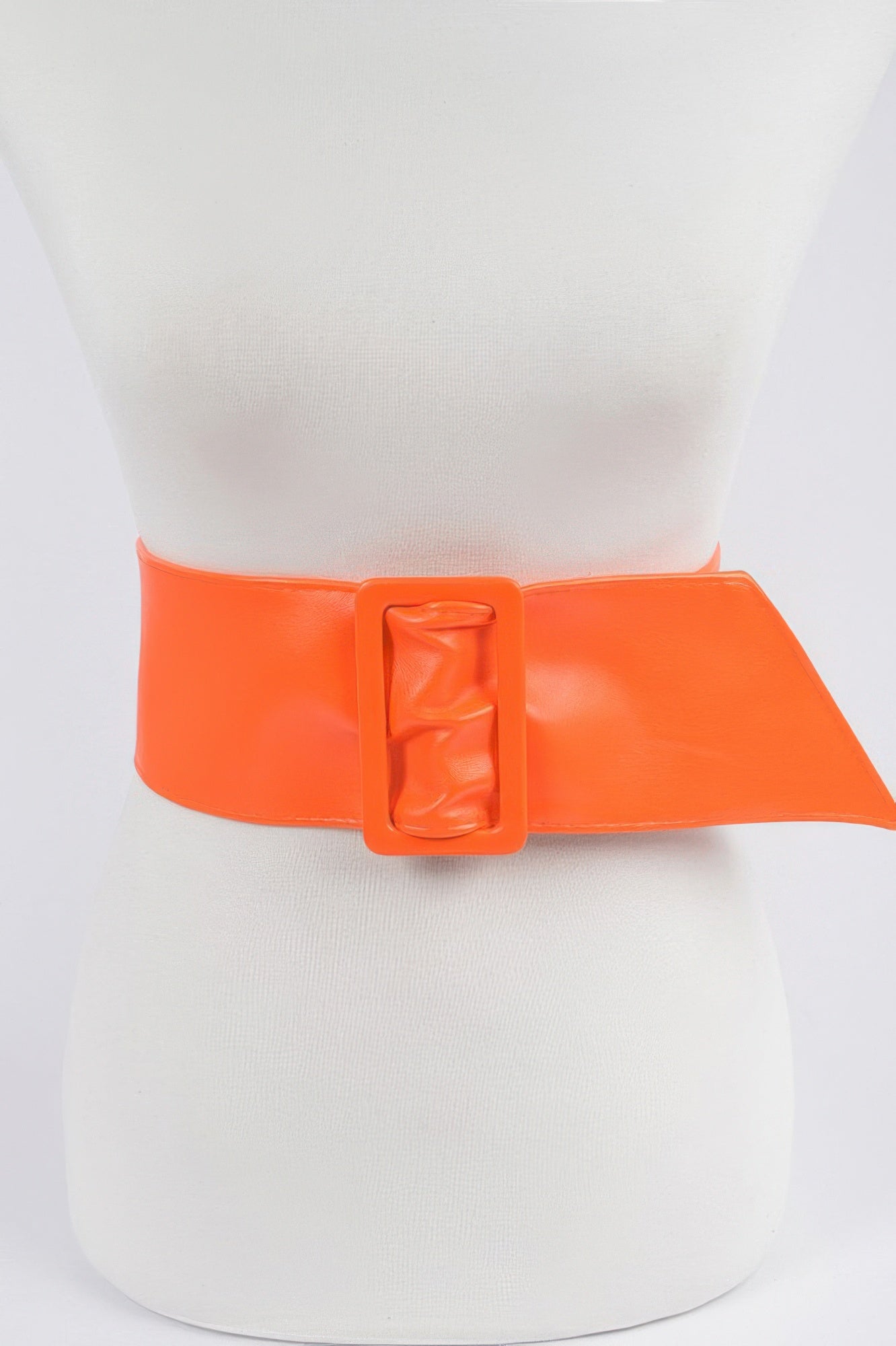 Faux Leather Waist Belt, orange, wide strap with square buckle