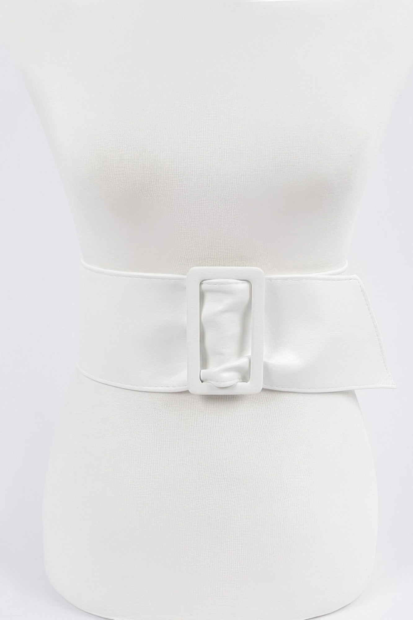 Faux Leather Waist Belt, white, wide band with rectangular buckle