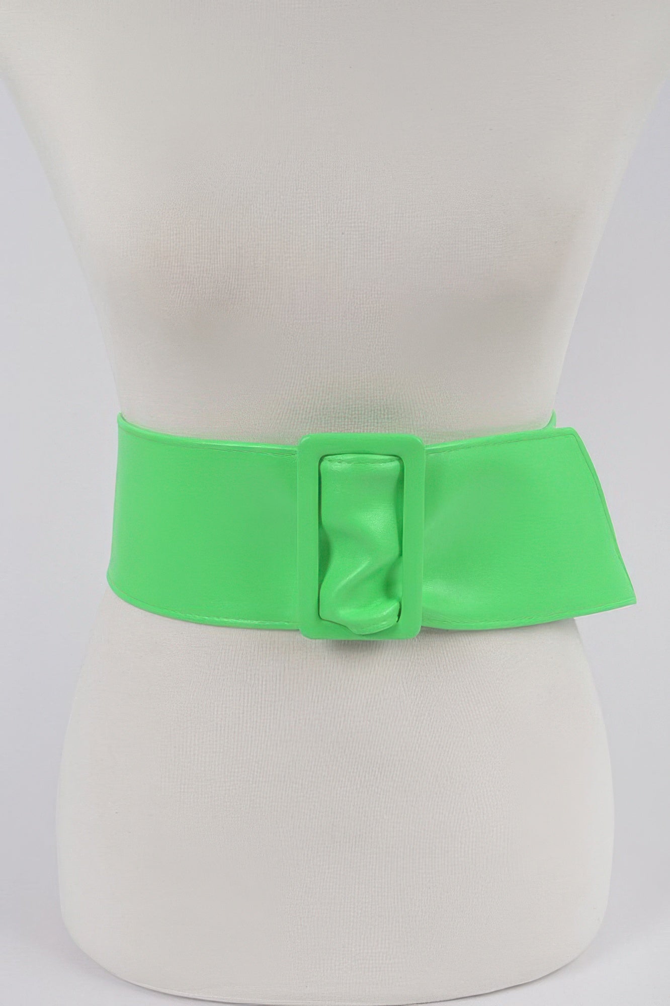 Faux Leather Waist Belt, bright green, wide strap with molded buckle