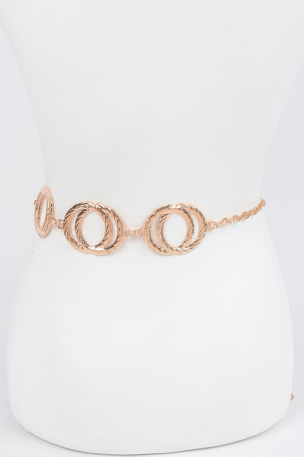 Melted Double Rings Chain Belt, goldtone, double rings with textured loop details