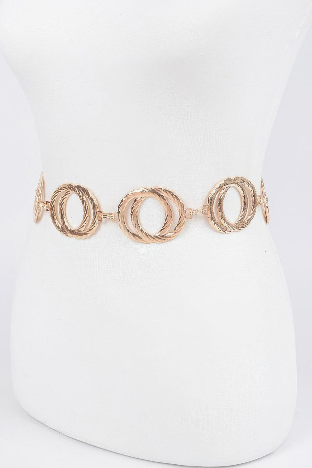 Melted Double Rings Chain Belt, goldtone, three double-ring stations with connectors