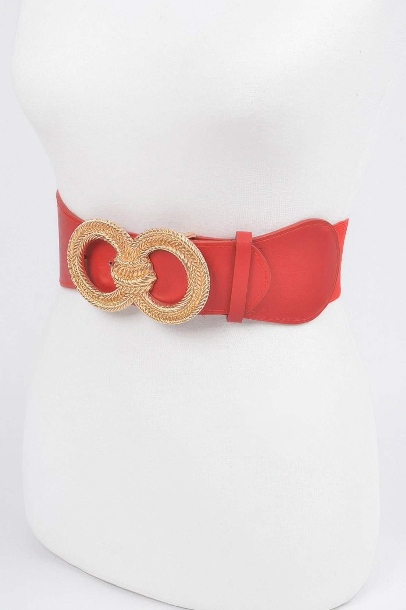Red Knot Buckle Belt with gold braided interlocking ring buckle