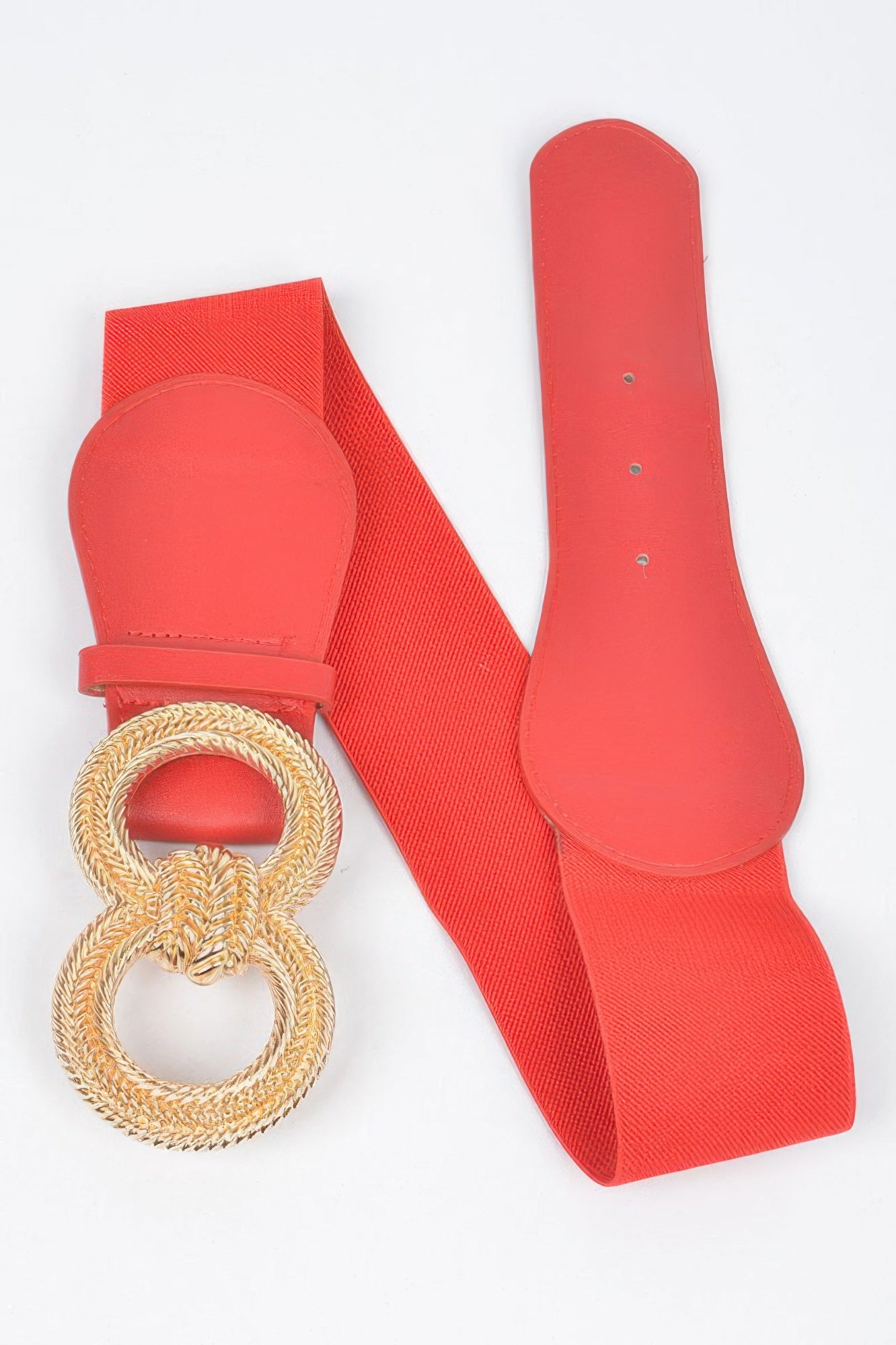 Red Knot Buckle Belt set: wide strap and gold braided circular knot