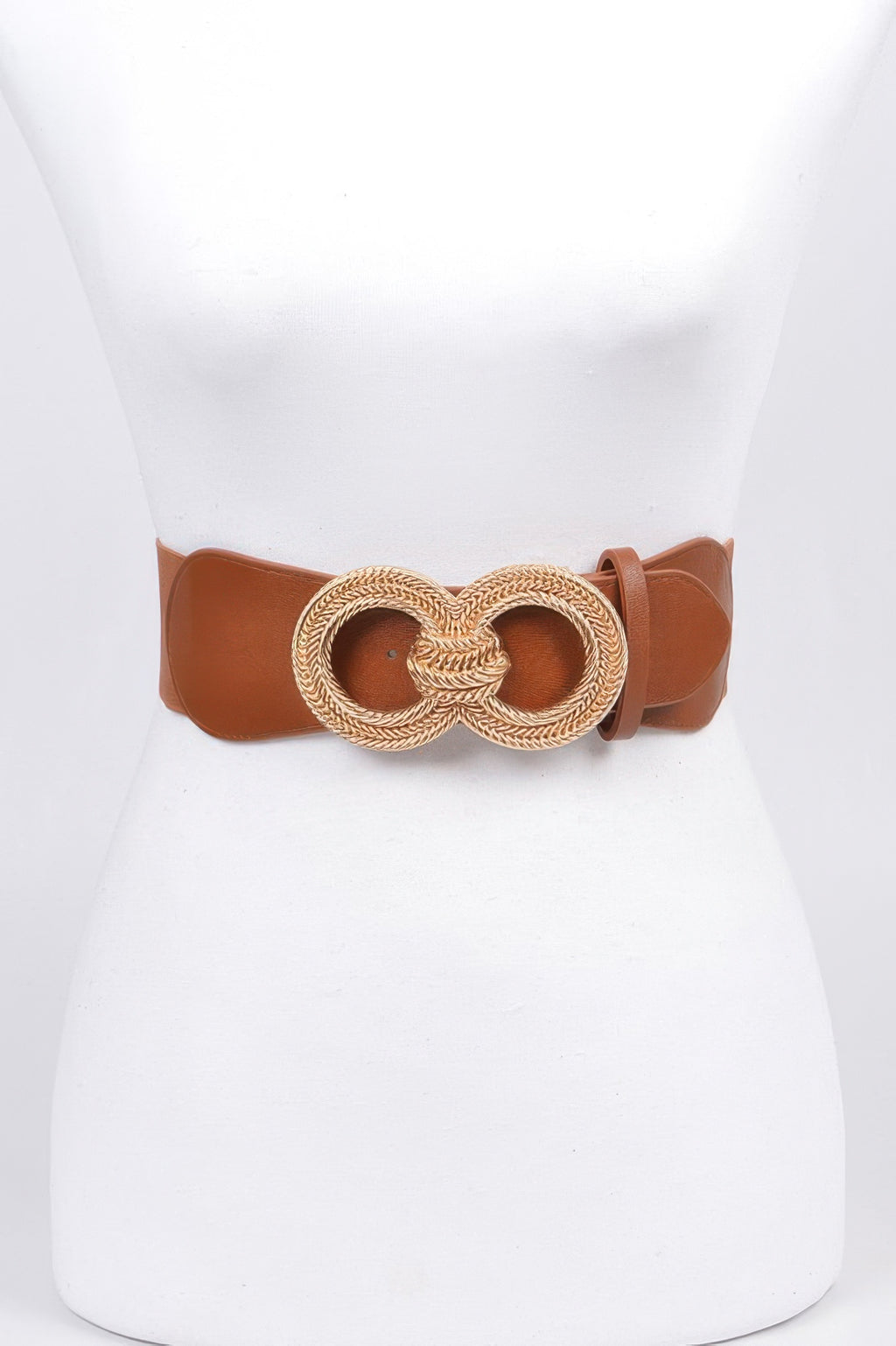 Knot Buckle Belt in brown with gold braided circular knot buckle
