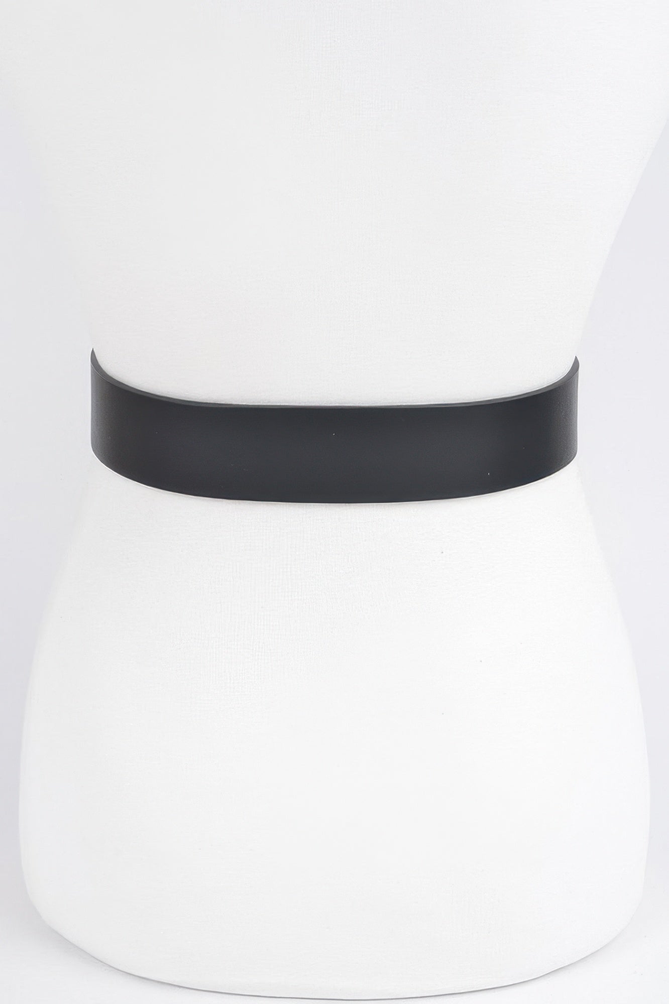 Black faux leather belt, plain band view without buckle or studs