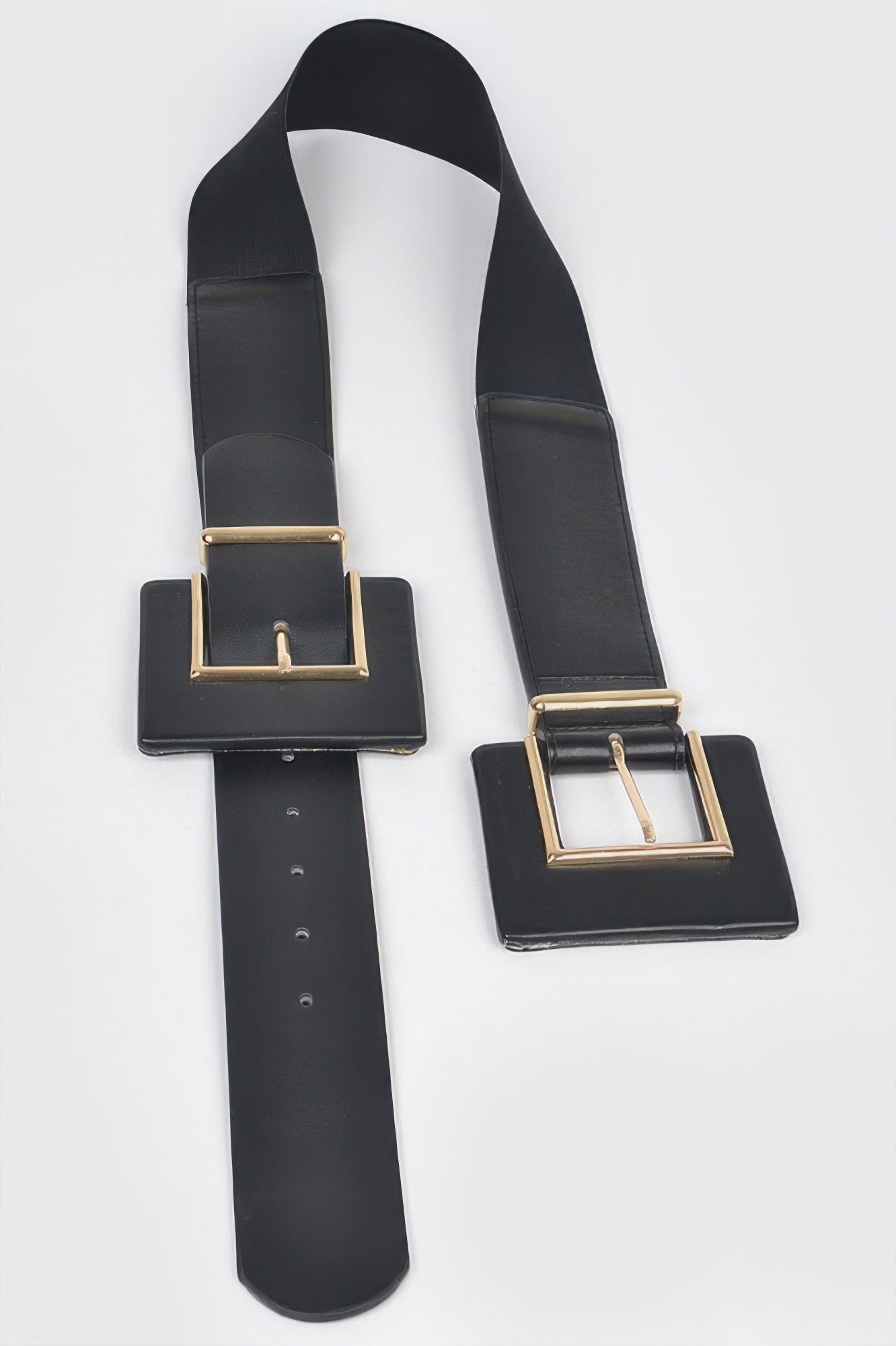 Black leather belts with gold-tone buckles