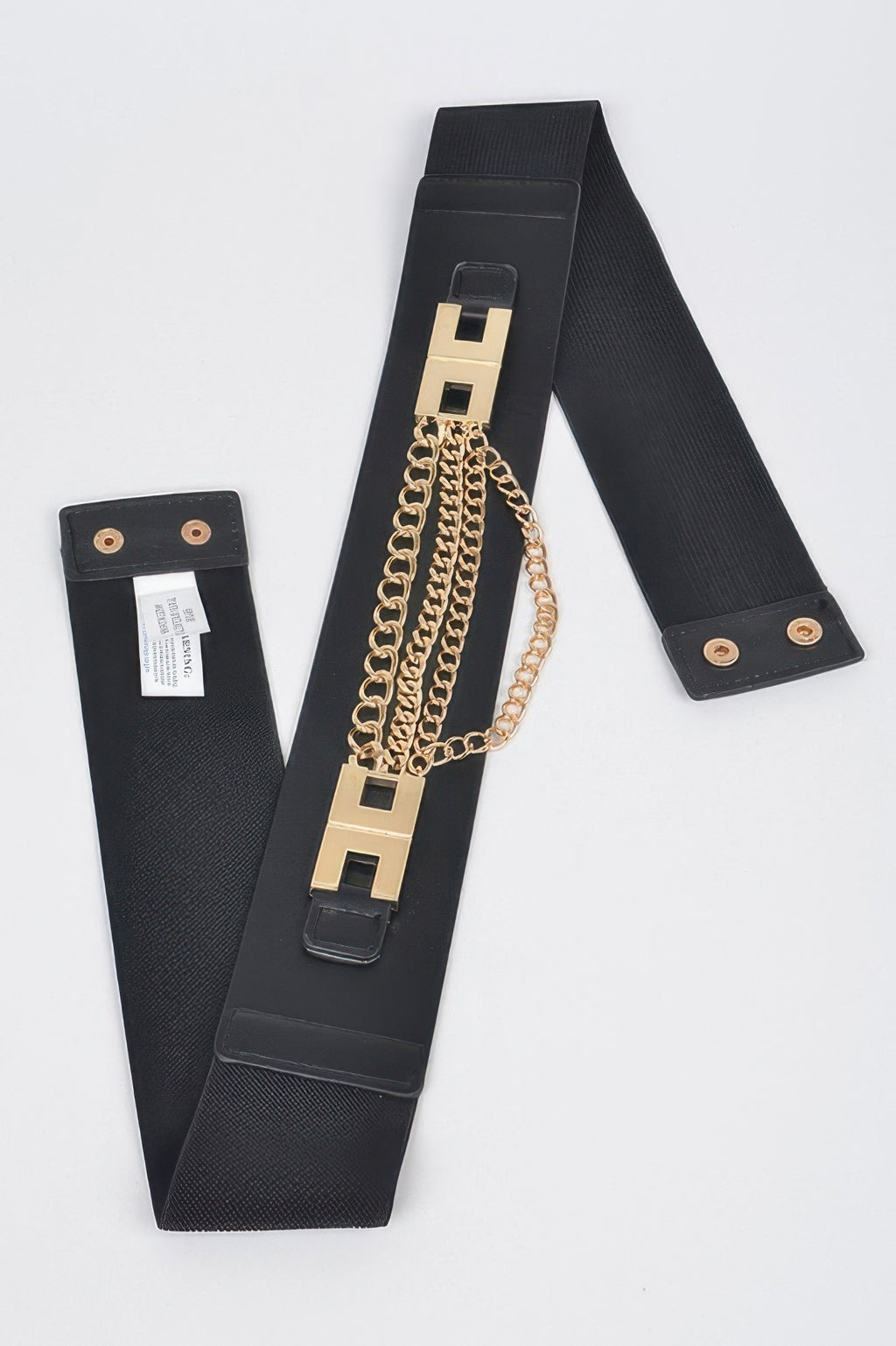 Multi-layer black belt with gold chain and square hardware pieces