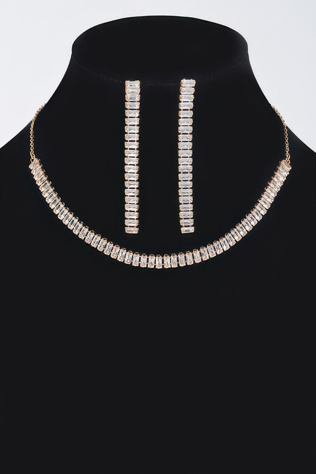 Rhinestone choker and matching earrings, silver-tone crystal rows