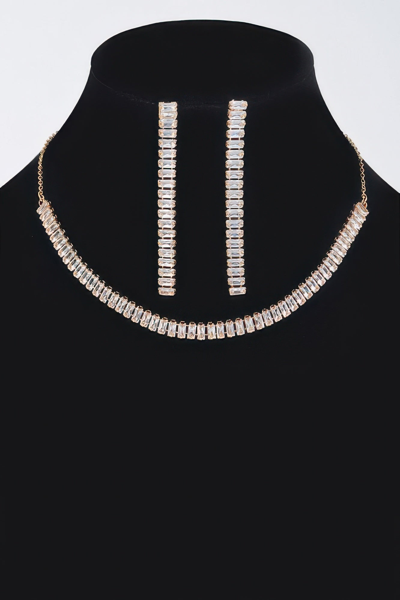 Rhinestone choker and matching earrings, silver-tone crystal rows