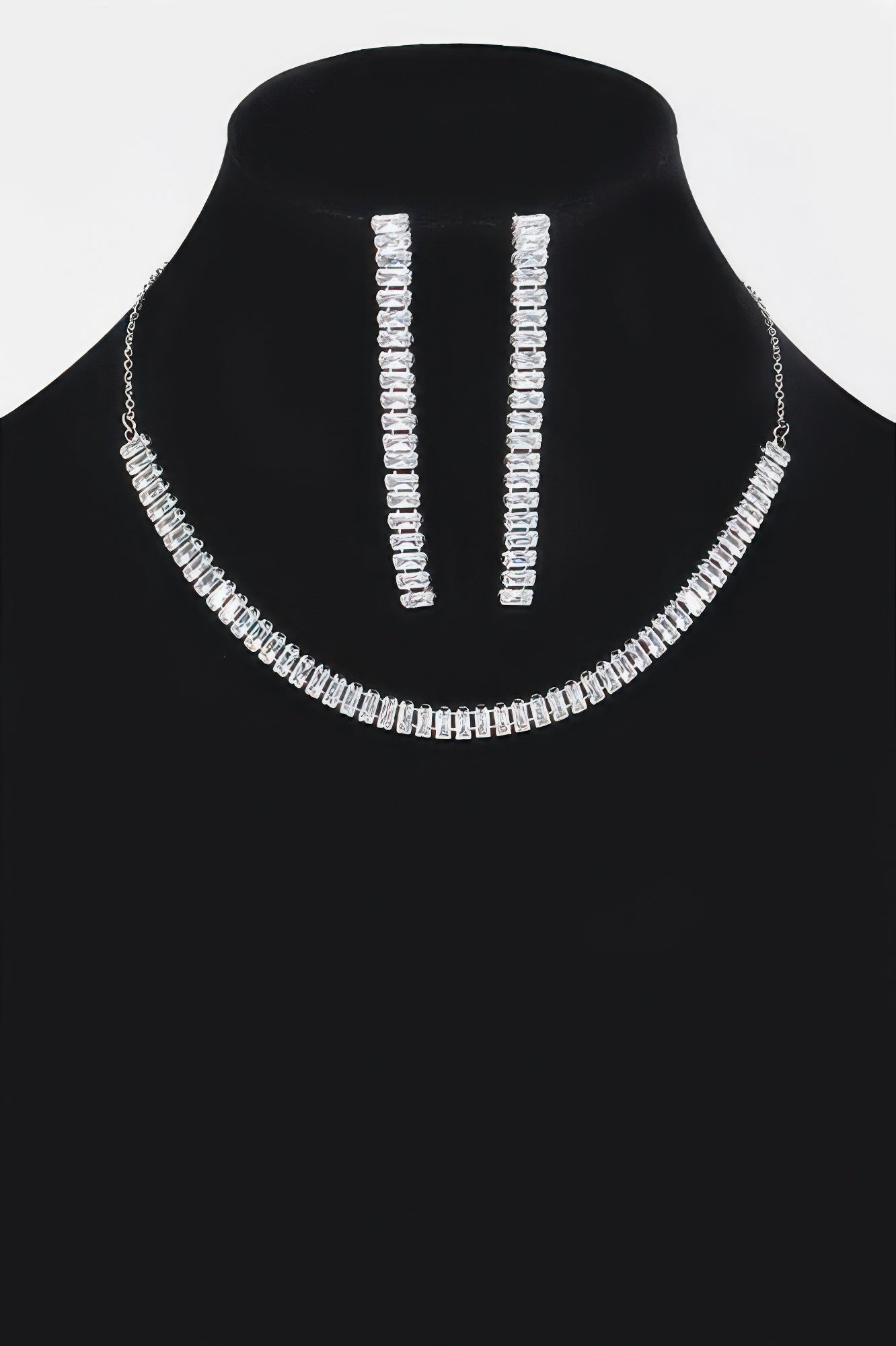 Rhinestone choker with earrings, silver-tone crystal bars