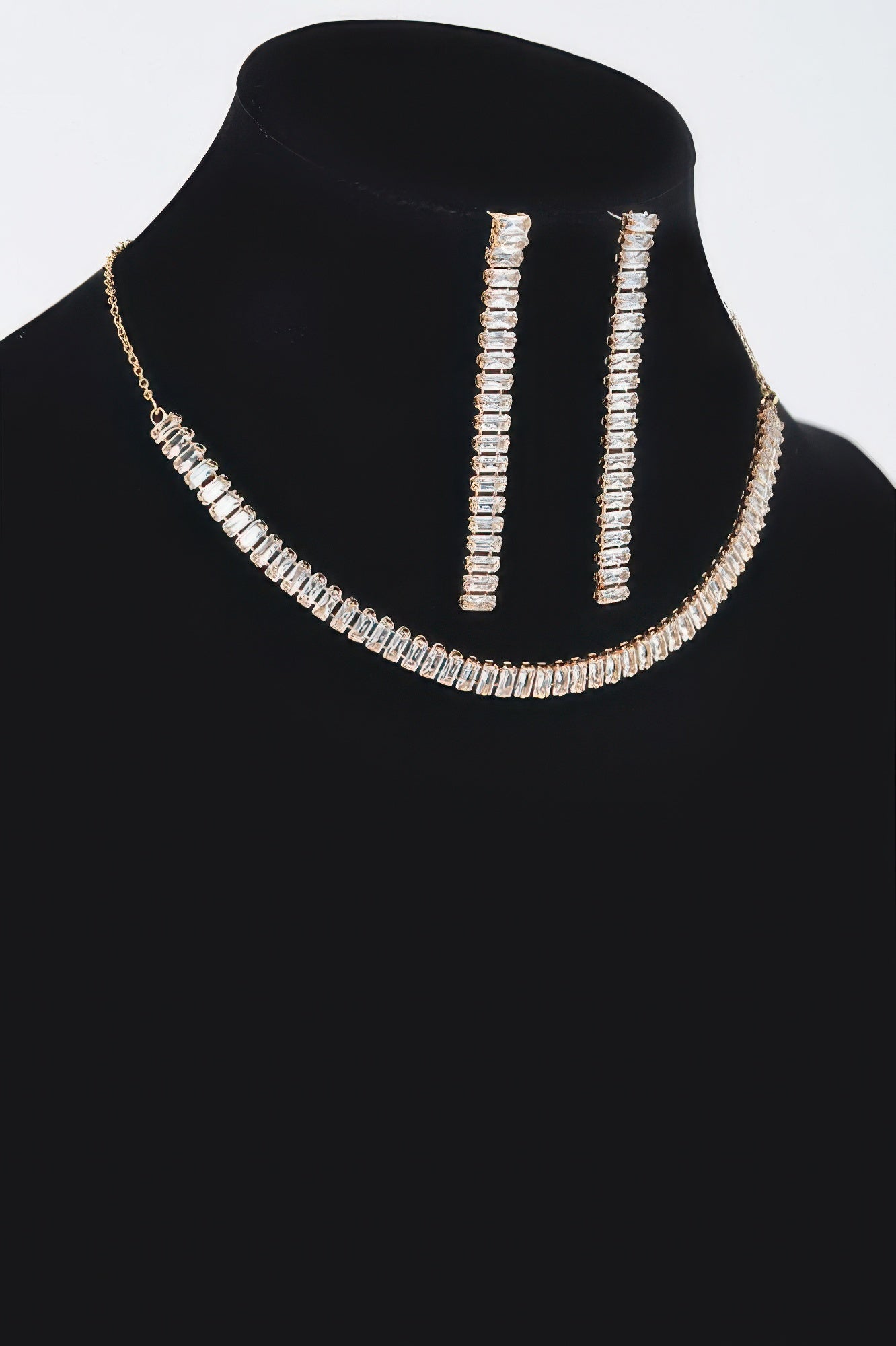 Rhinestone choker and earrings, gold-tone with clear crystal sparkle