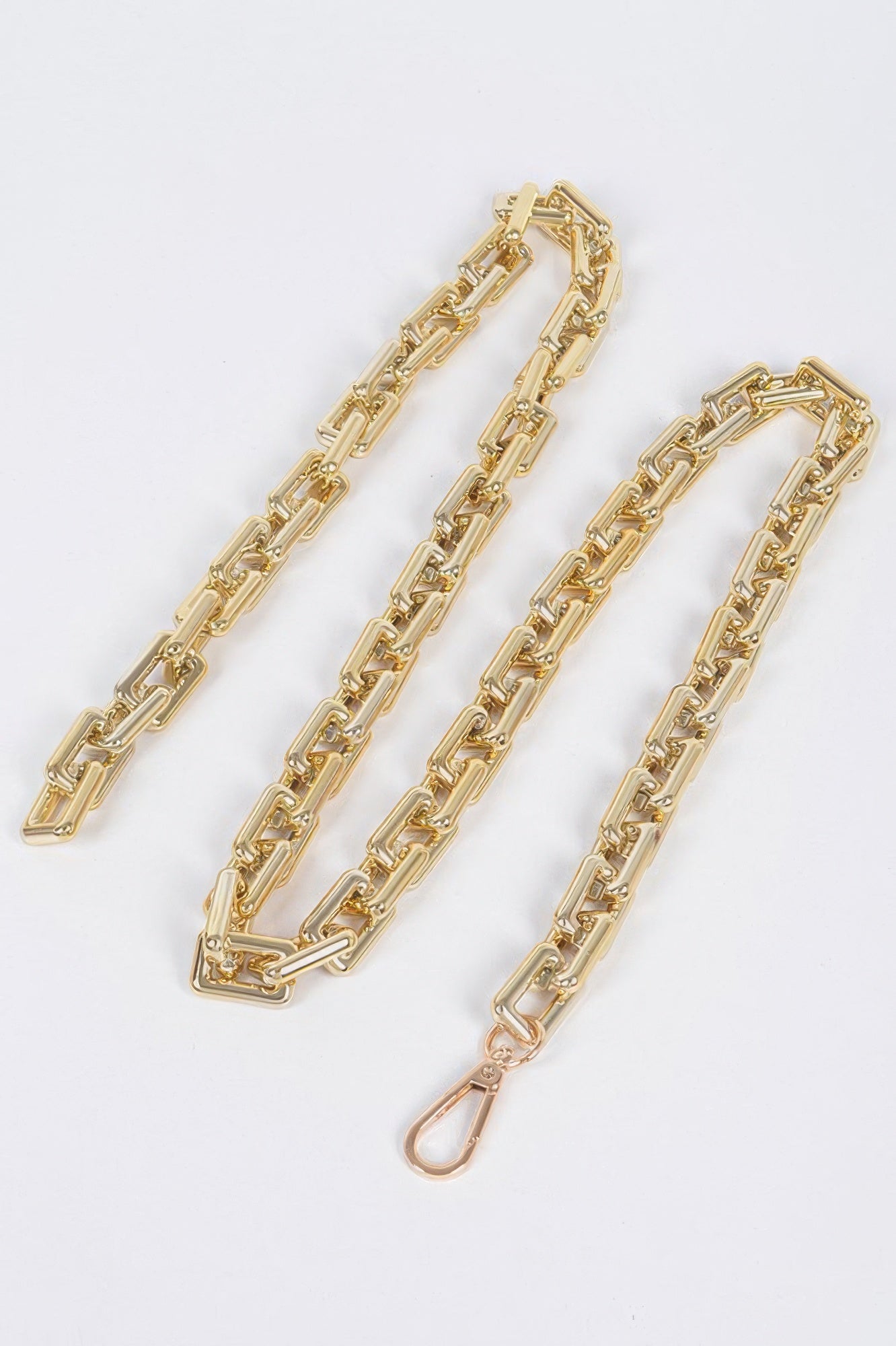 Gold link chain belt components: strap with clasp and ring