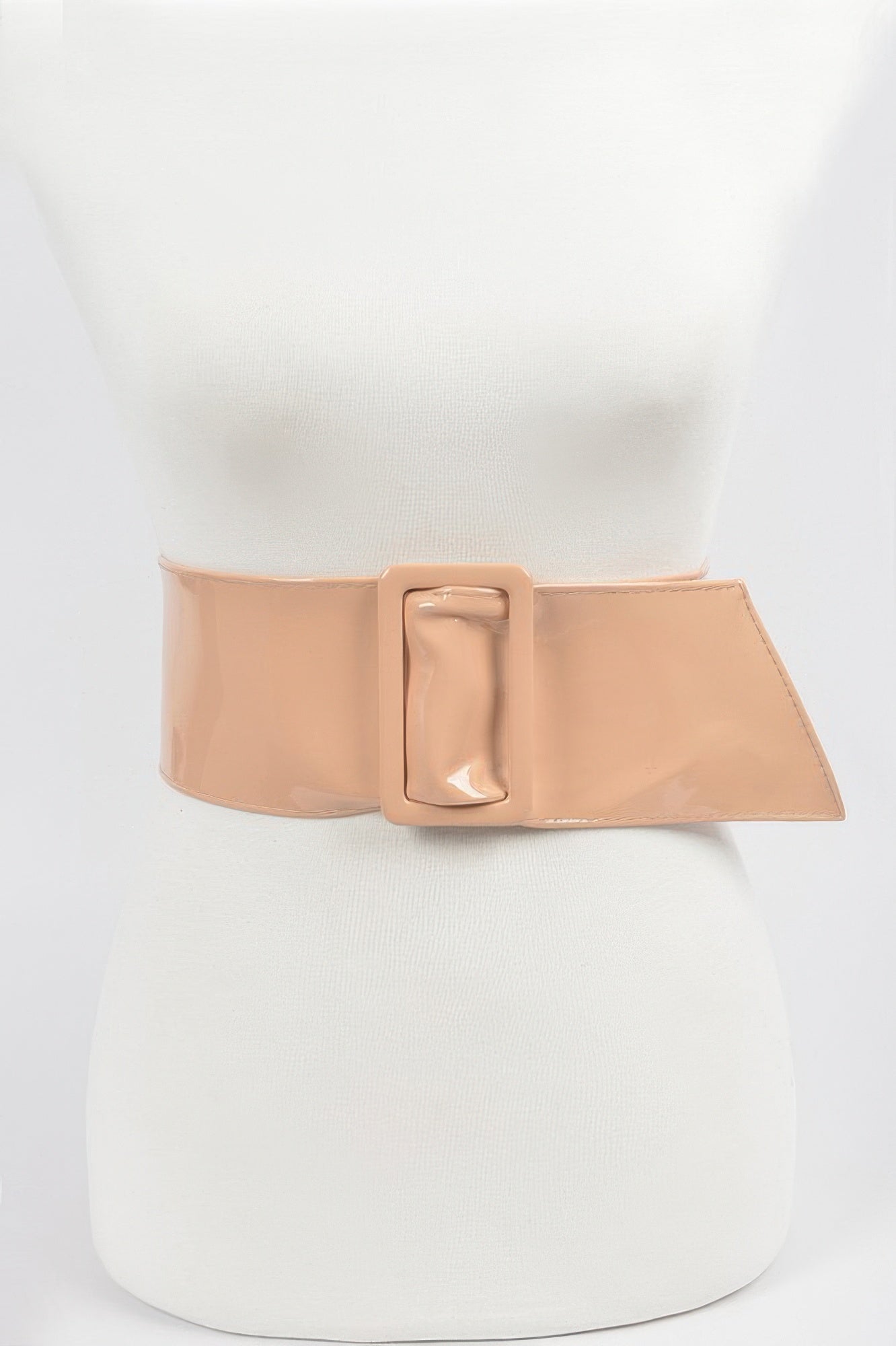 Leather crossbody strap clutch, nude/beige glossy belt with square buckle and flap