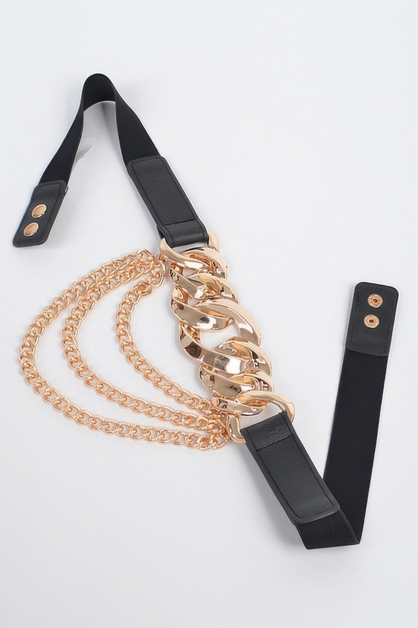 Ketten-Buckle-Gürtel mit schwarzem Band und goldener Kettenverschlussschnalle, Schwarz/Gold
