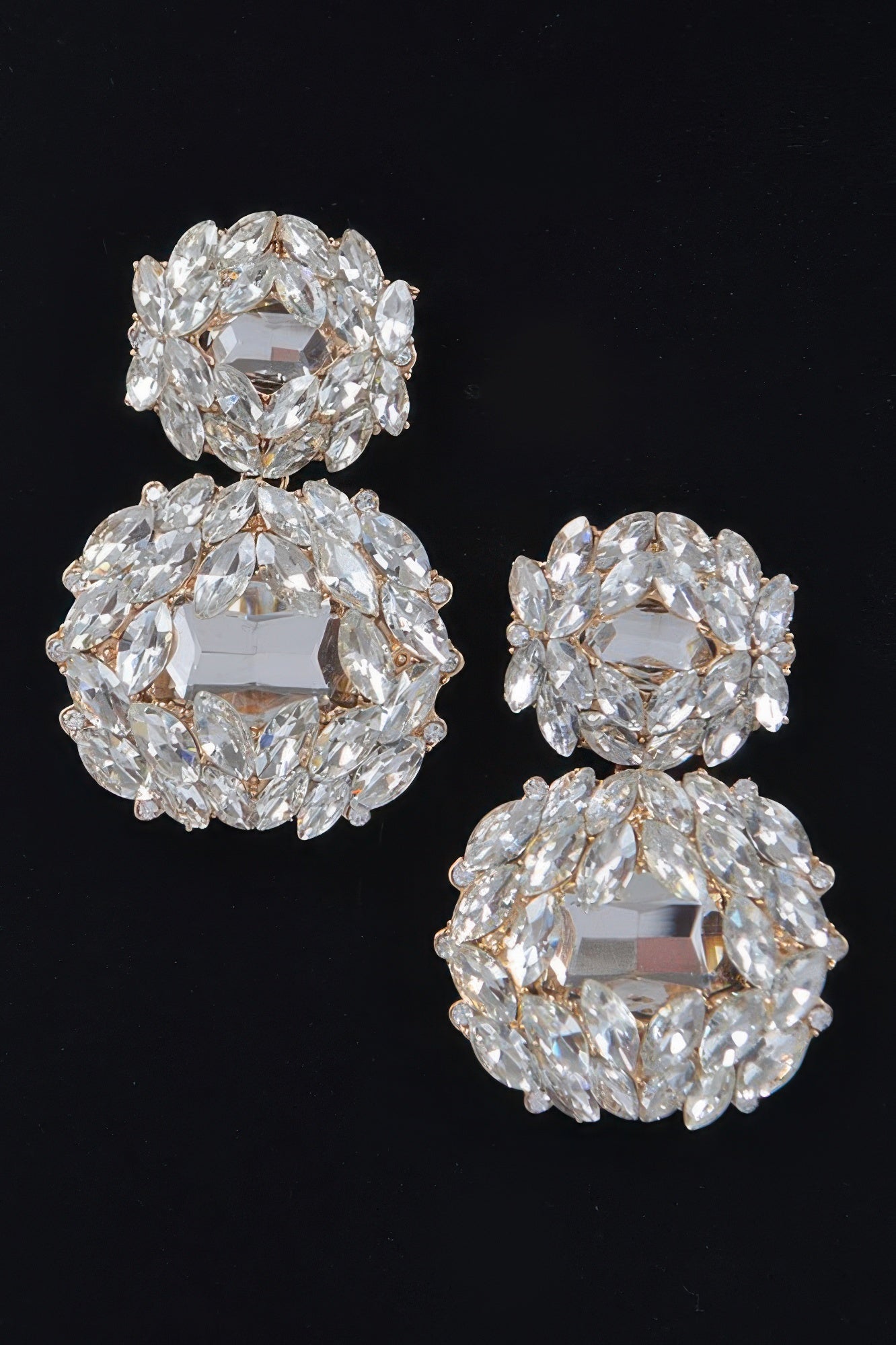 Clear rhinestone drop earrings with double circular hoop design