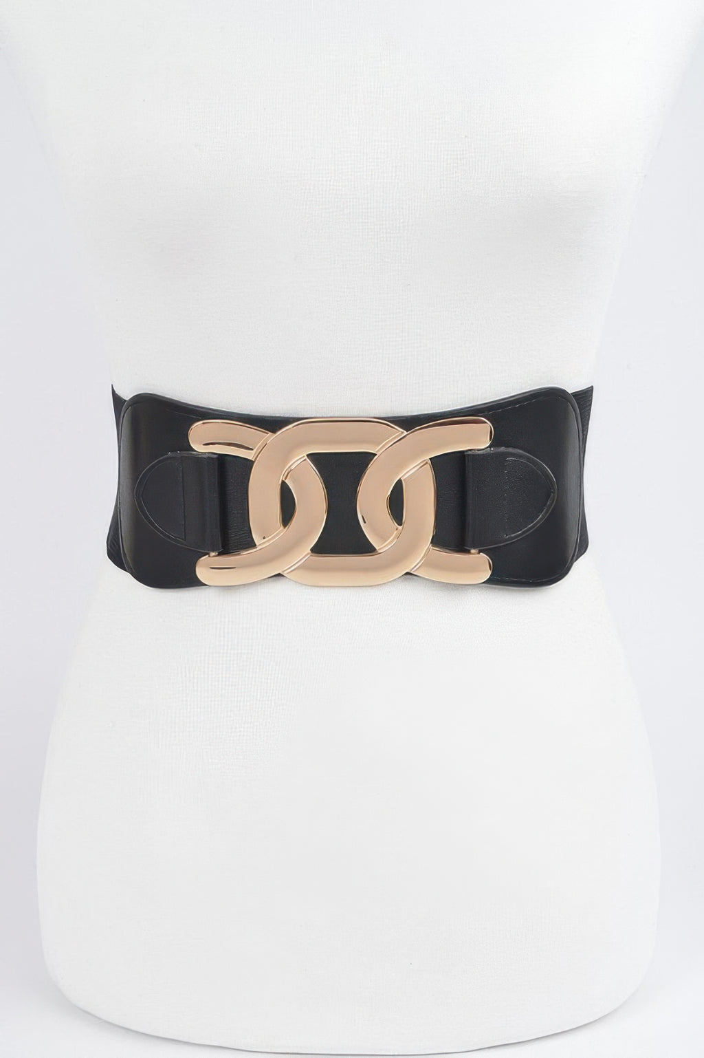 Elastischer Taillengürtel Schwarz mit goldfarbener Metallschnalle, Plus-Size