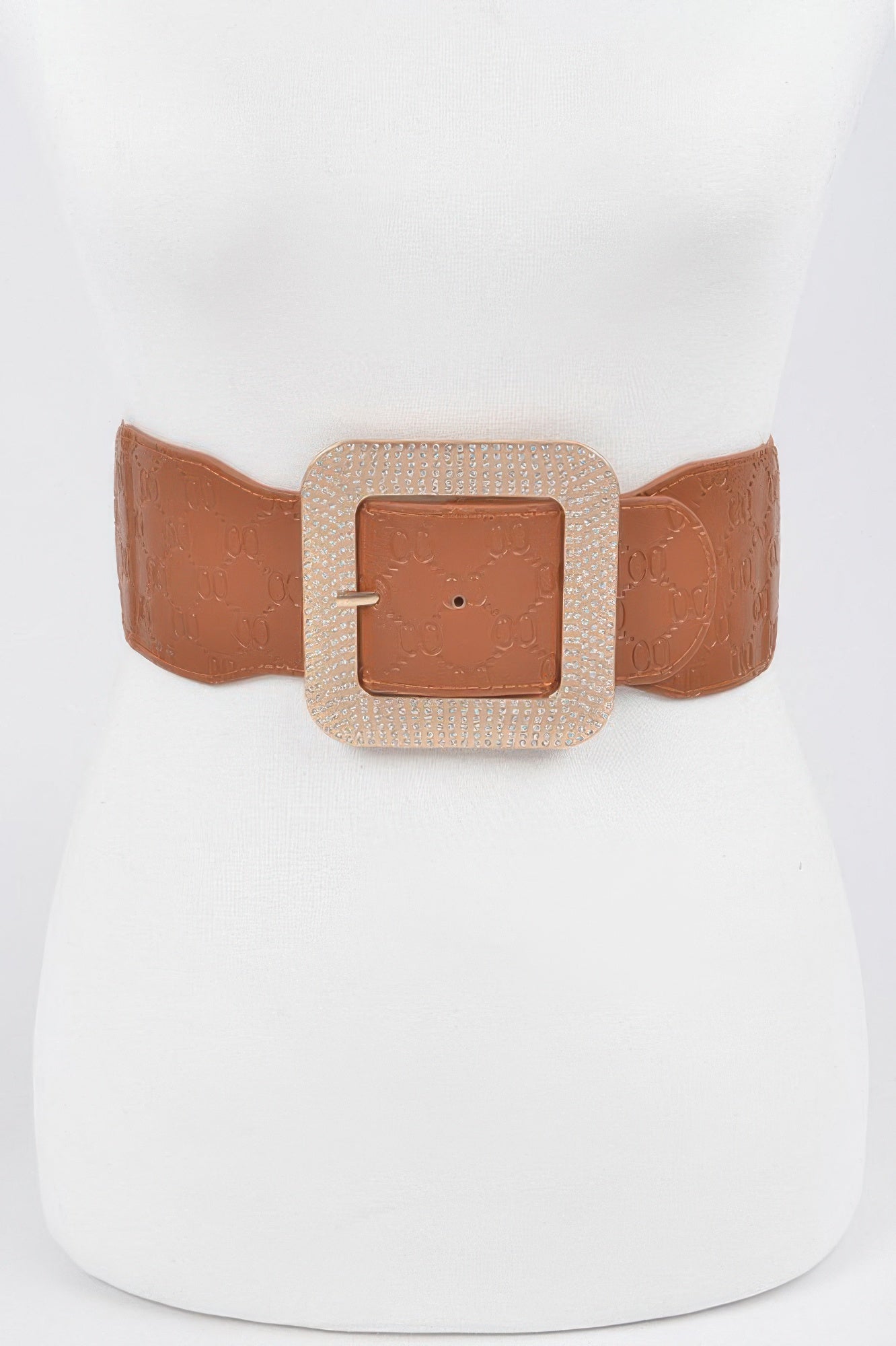 Big Rhinestone Buckle Embossed Elastic Belt - Tigbul's Variety Fashion Shop