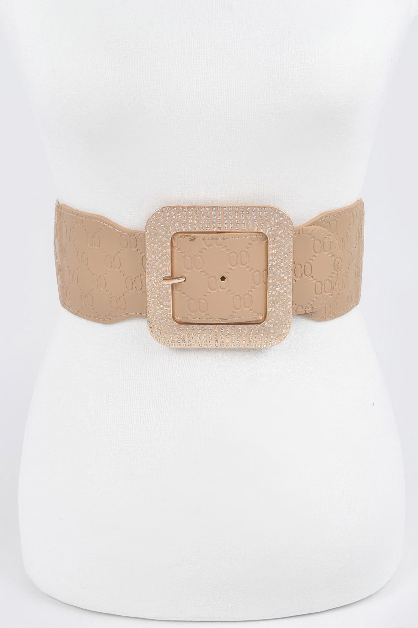 Big Rhinestone Buckle Embossed Elastic Belt - Tigbul's Variety Fashion Shop