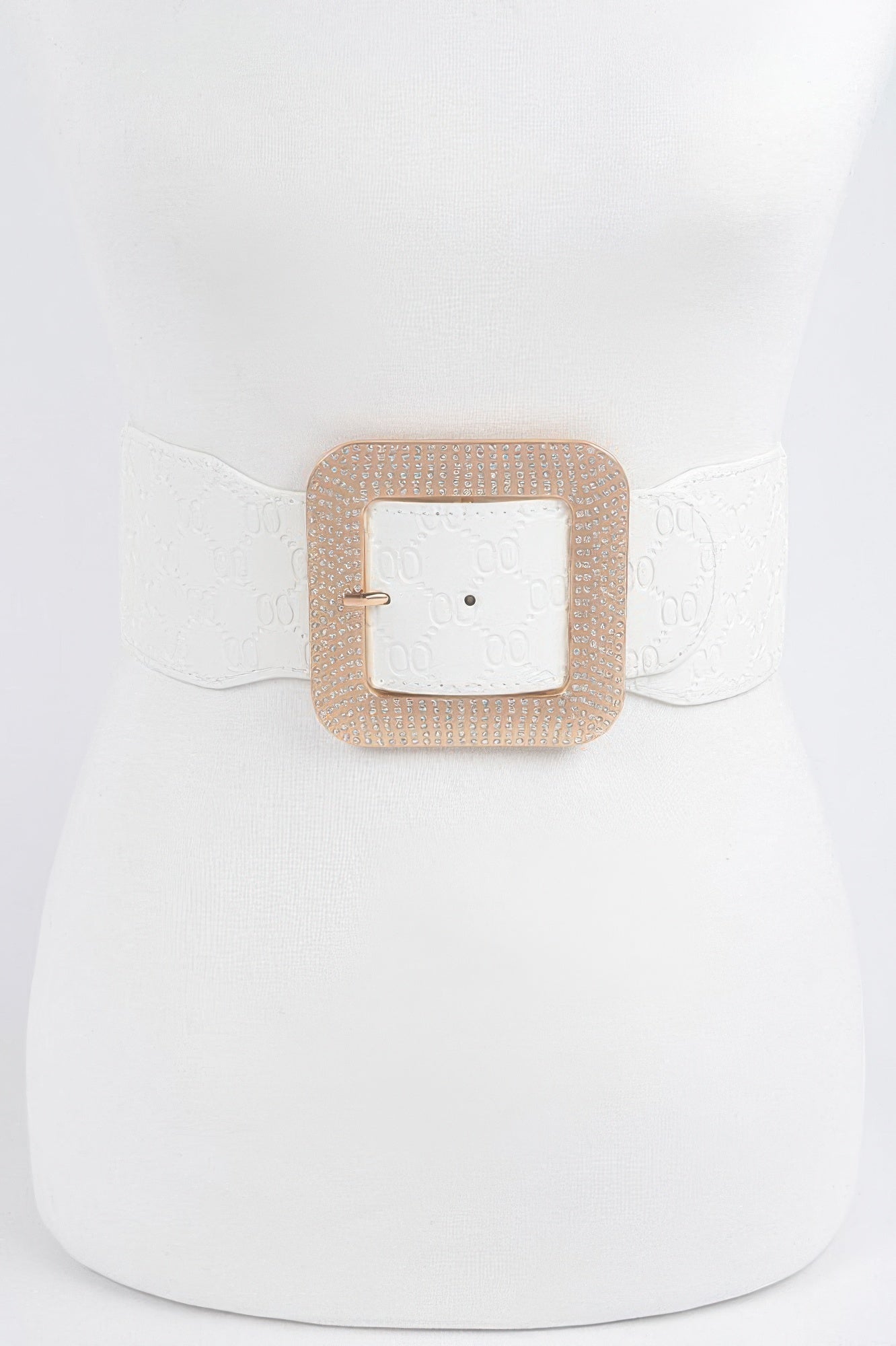 Big Rhinestone Buckle Embossed Elastic Belt - Tigbul's Variety Fashion Shop