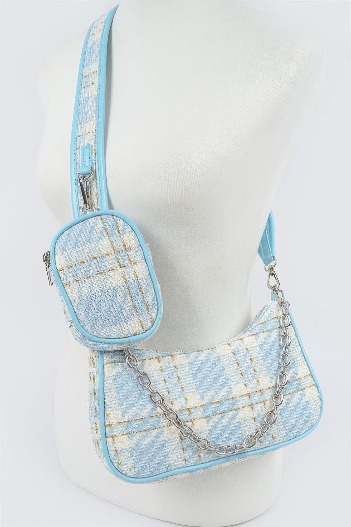 Tweed Plaid Shoulder Bag W/airpod Purse - Tigbul's Variety Fashion Shop
