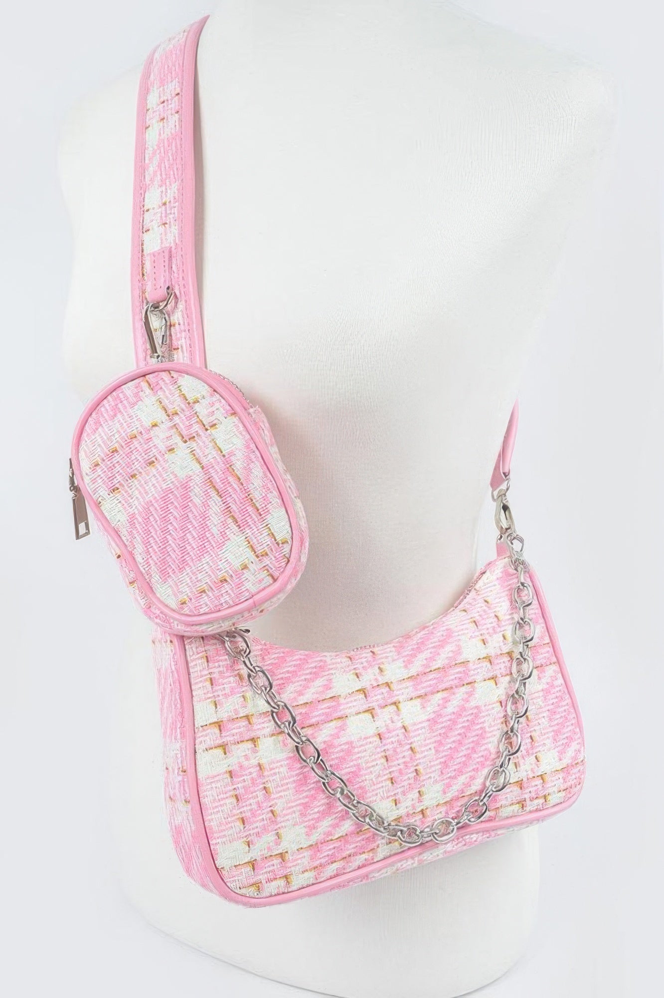Tweed Plaid Shoulder Bag W/airpod Purse - Tigbul's Variety Fashion Shop
