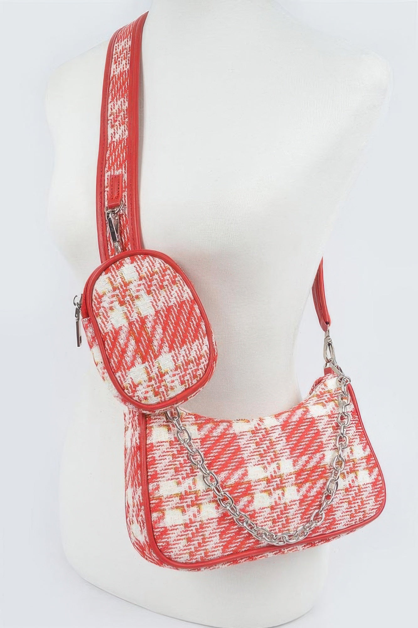 Tweed Plaid Shoulder Bag W/airpod Purse - Tigbul's Variety Fashion Shop
