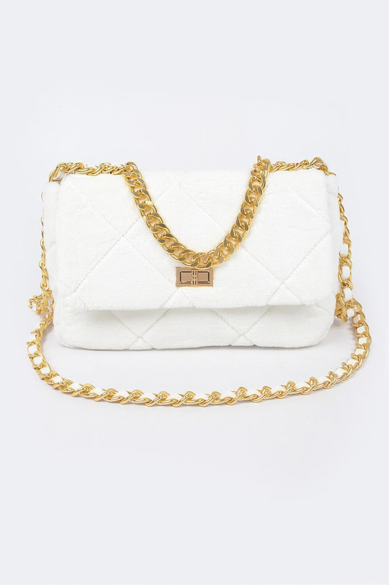 Quilted Fur Chain Flap Clutch - Tigbul's Variety Fashion Shop