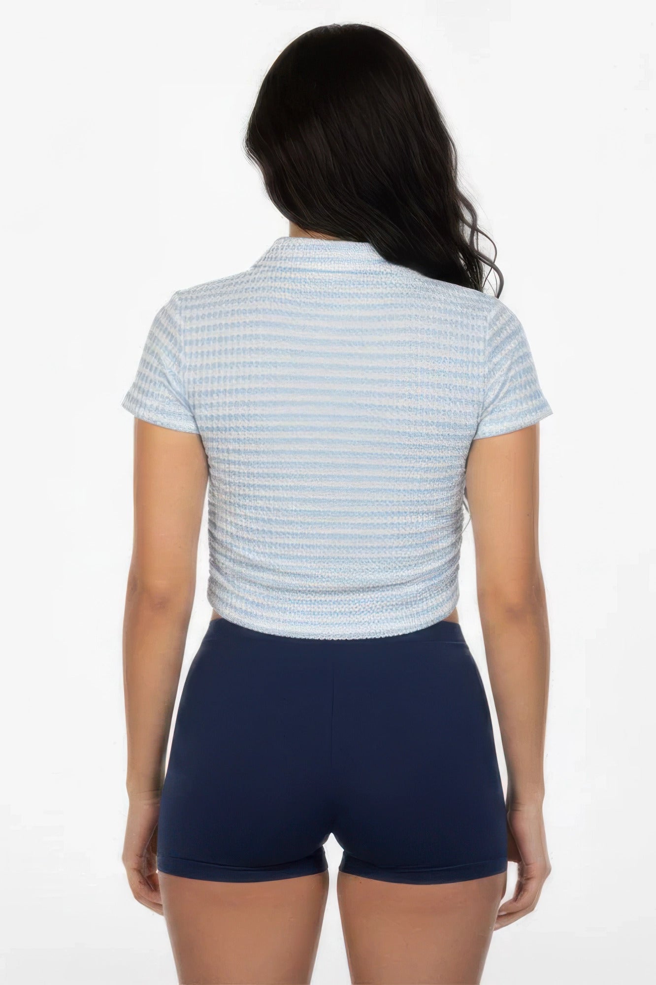Women's Pineapple Knit Striped Polo Crop Top - Tigbul's Variety Fashion Shop