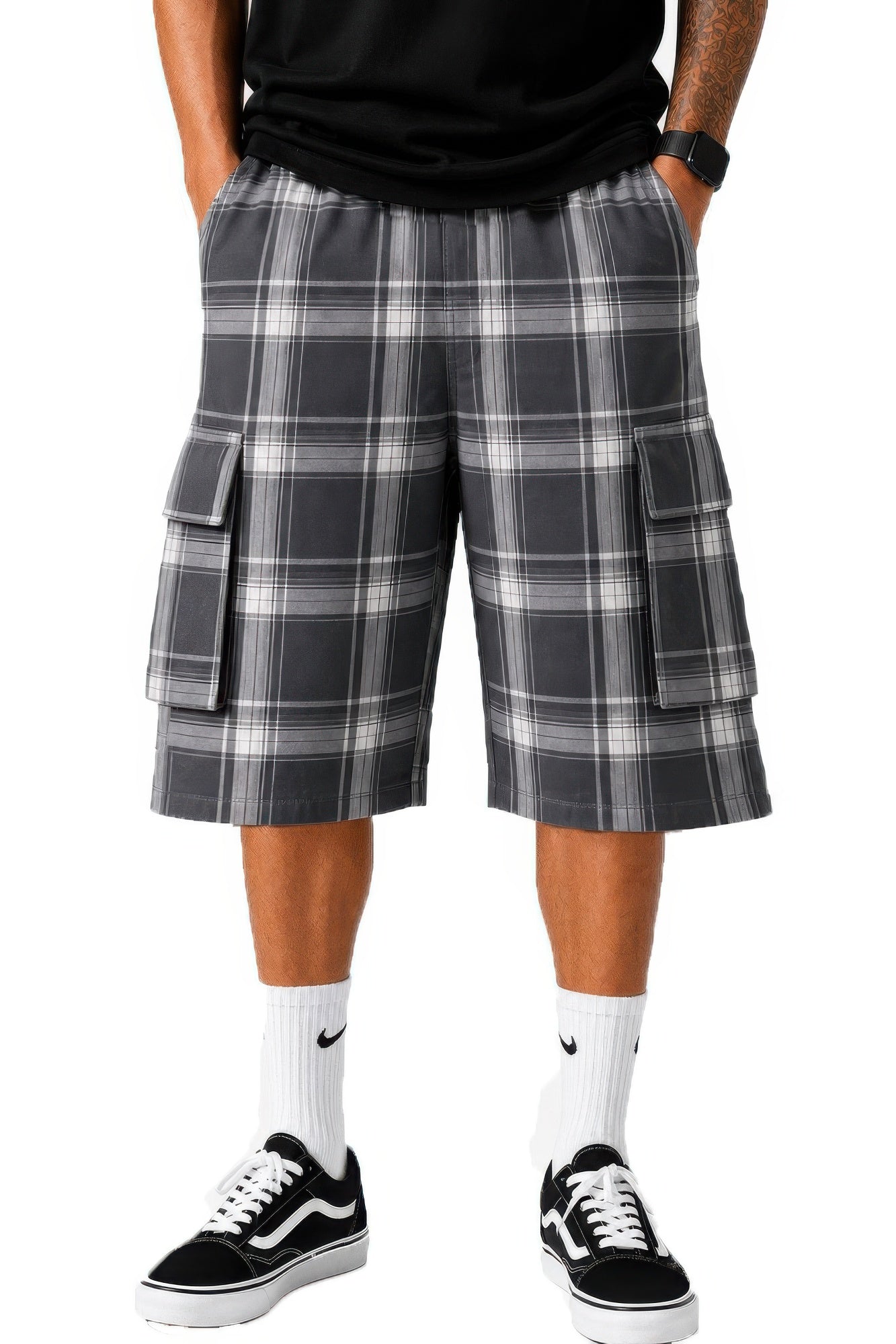 Mens Checkered Baggy Cargo Shorts - Tigbul's Variety Fashion Shop