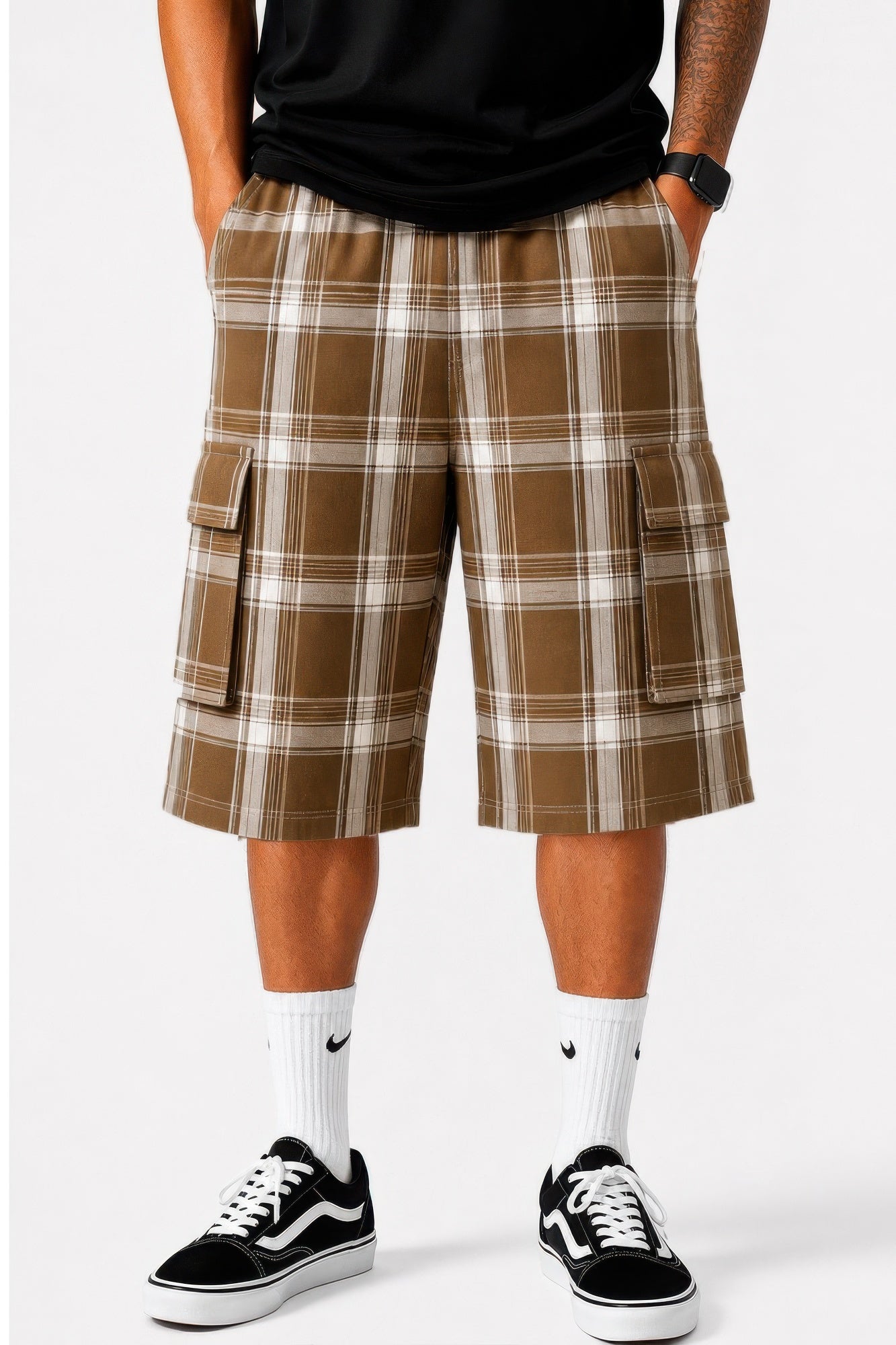 Mens Checkered Baggy Cargo Shorts - Tigbul's Variety Fashion Shop