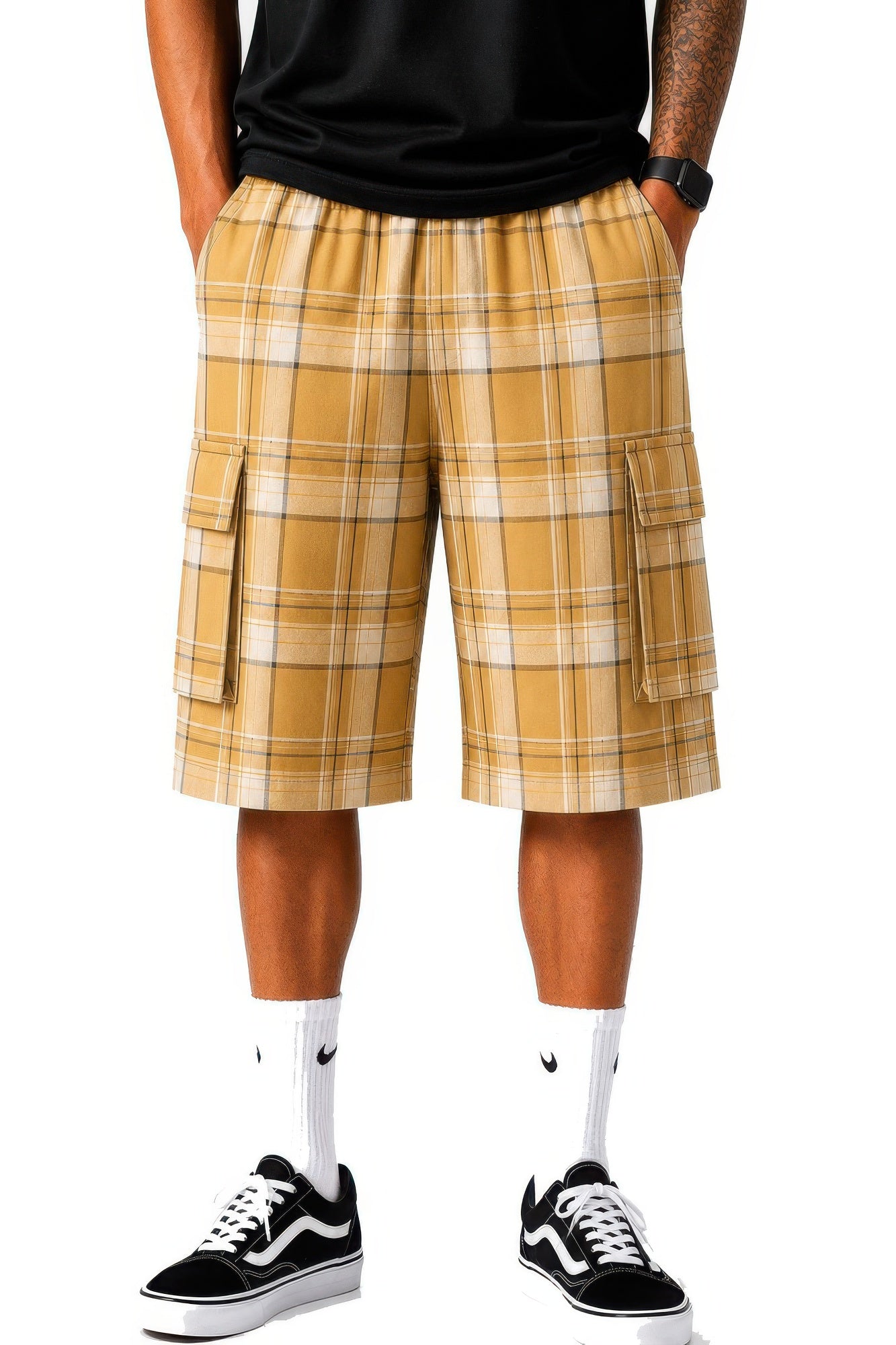 Mens Checkered Baggy Cargo Shorts - Tigbul's Variety Fashion Shop