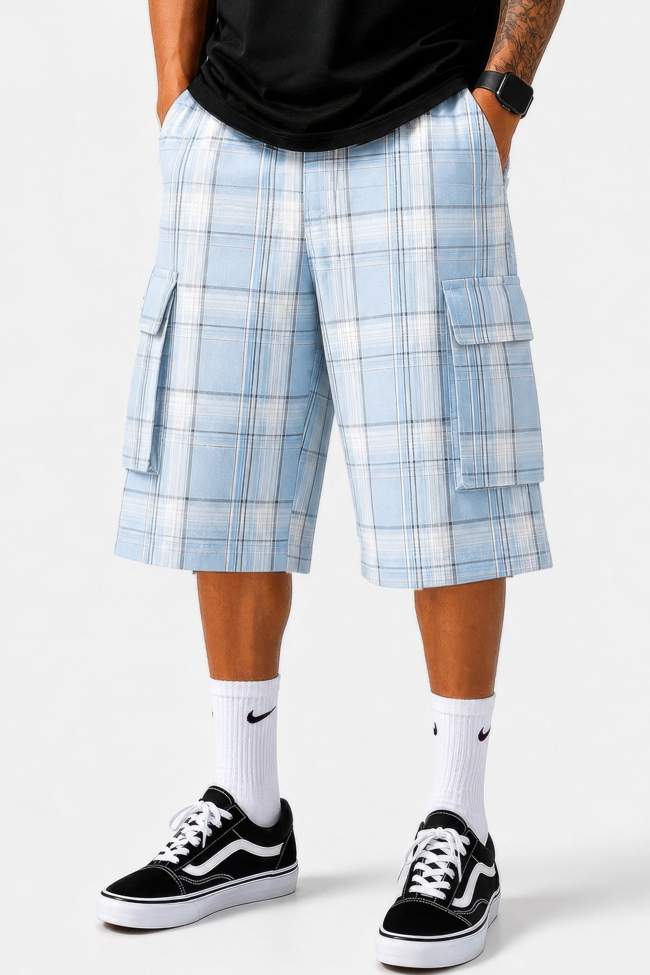 Mens Checkered Baggy Cargo Shorts - Tigbul's Variety Fashion Shop