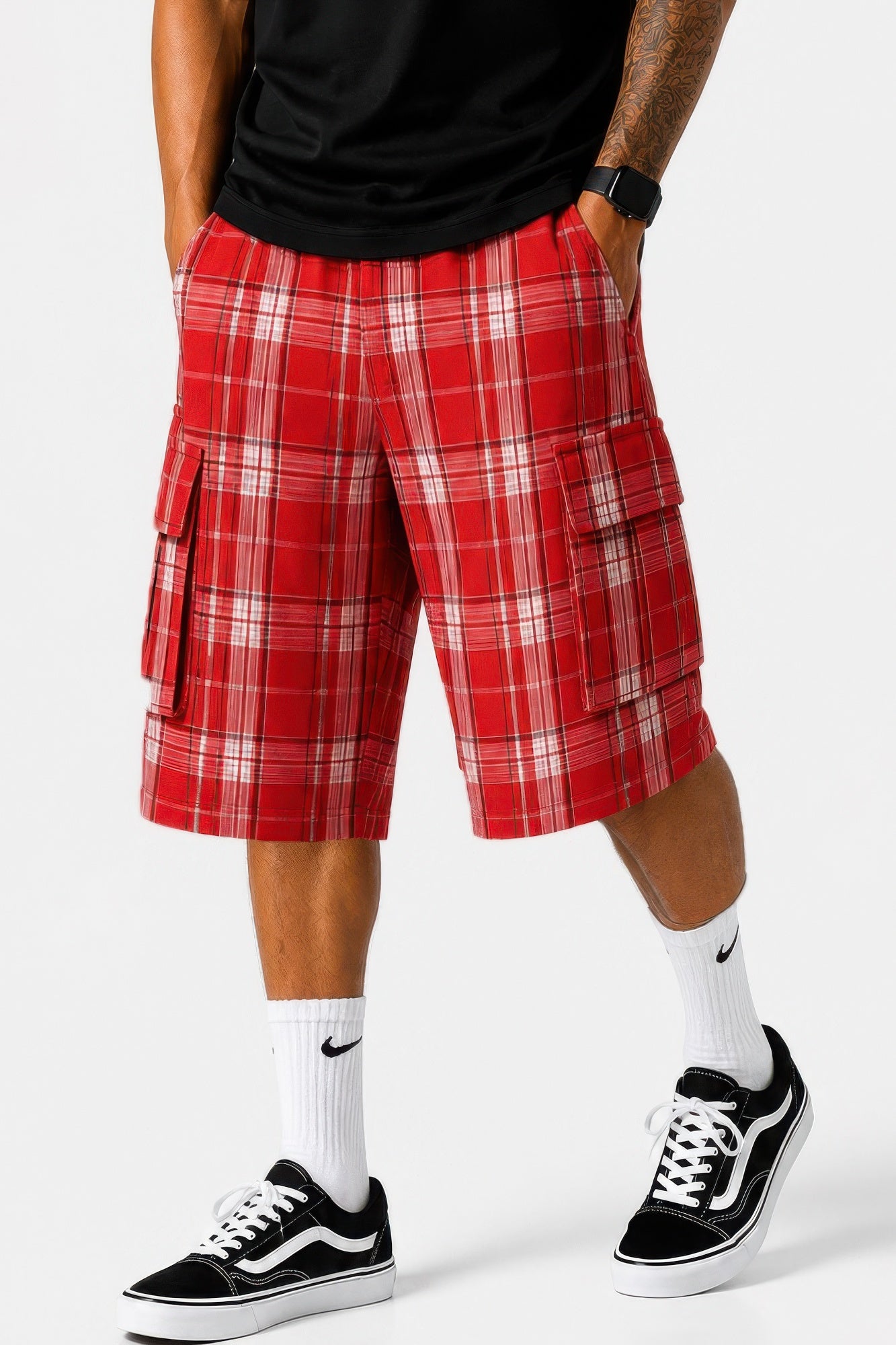 Mens Checkered Baggy Cargo Shorts - Tigbul's Variety Fashion Shop