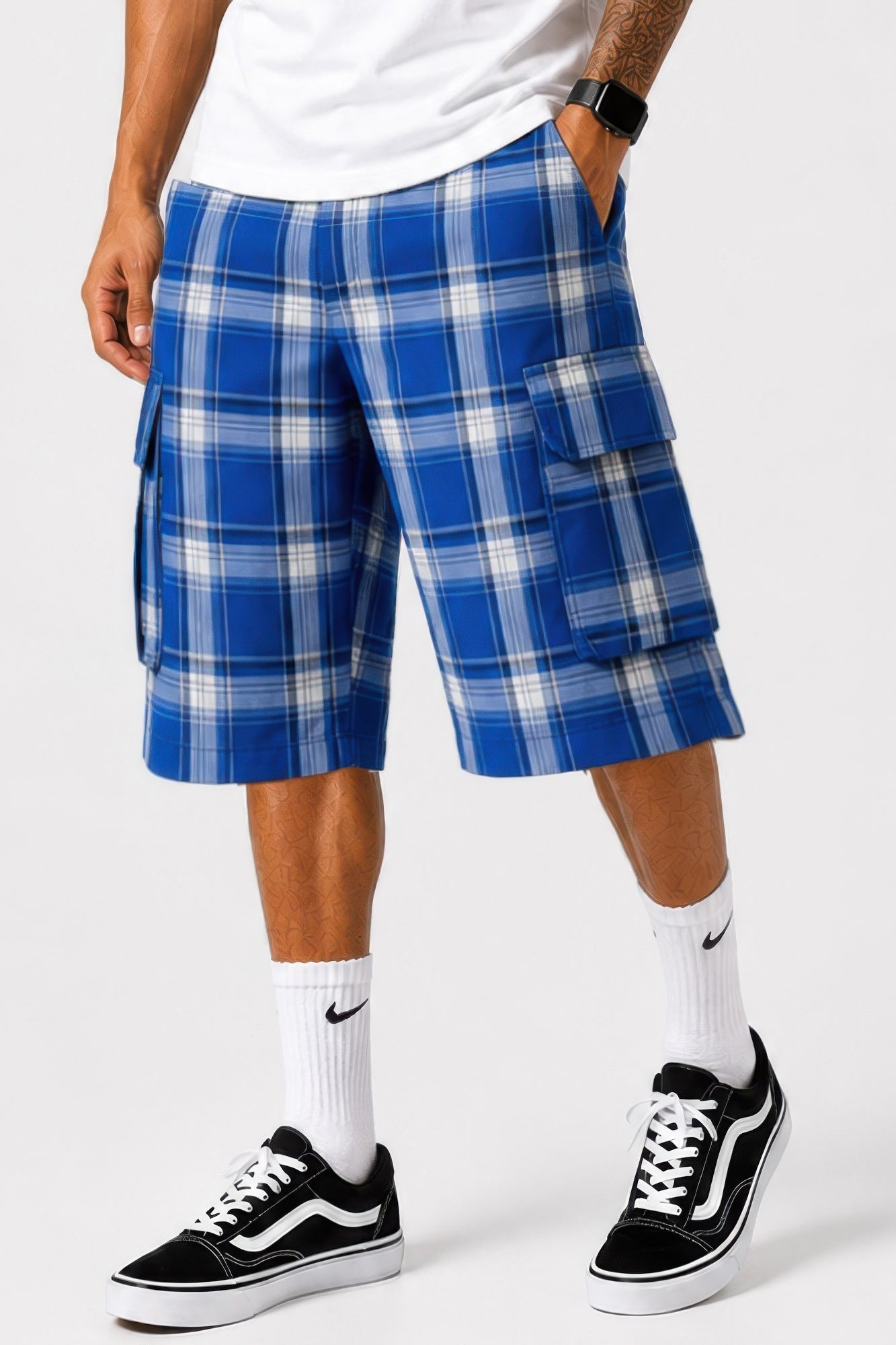 Mens Checkered Baggy Cargo Shorts - Tigbul's Variety Fashion Shop