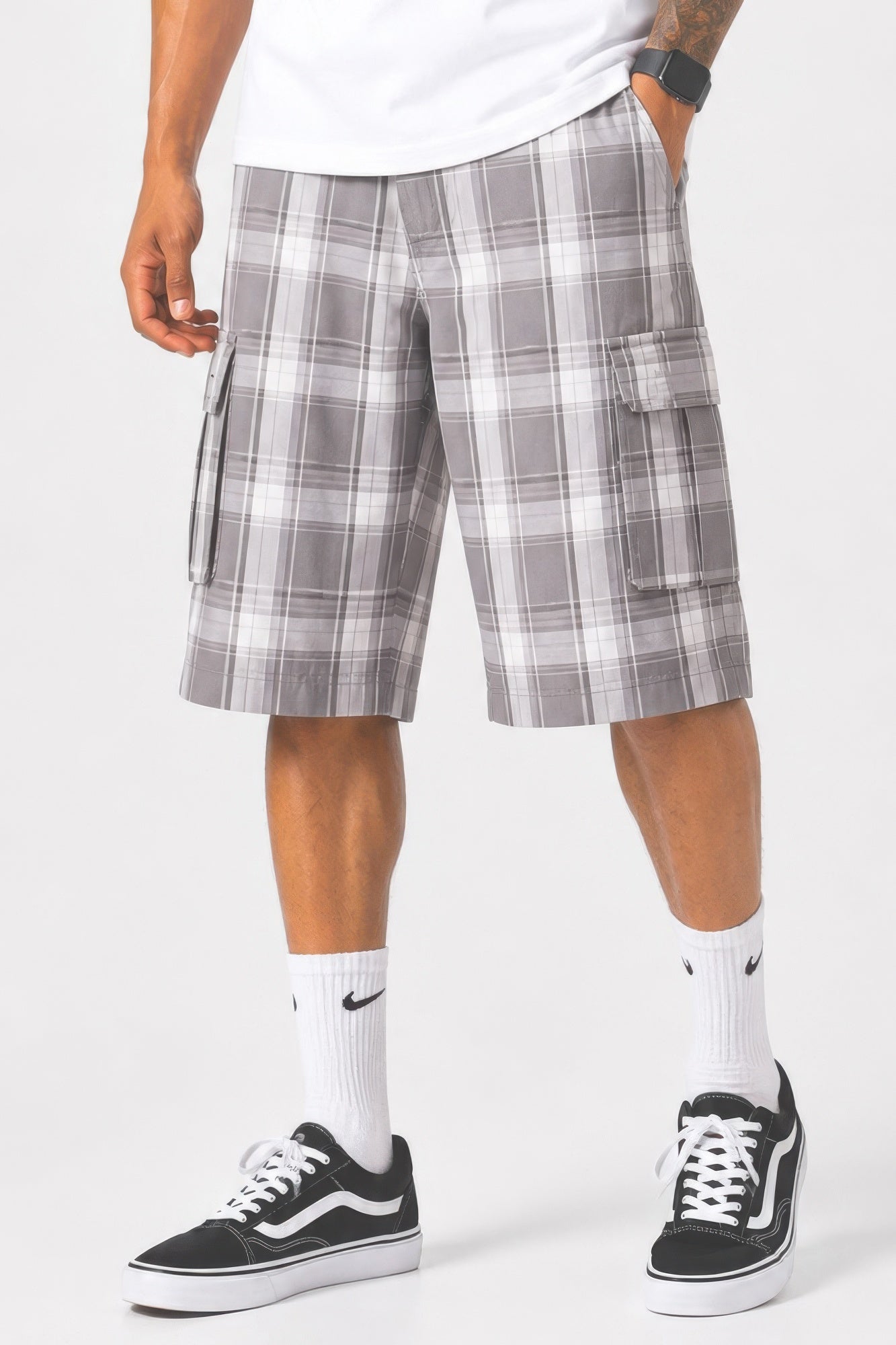Mens Checkered Baggy Cargo Shorts - Tigbul's Variety Fashion Shop