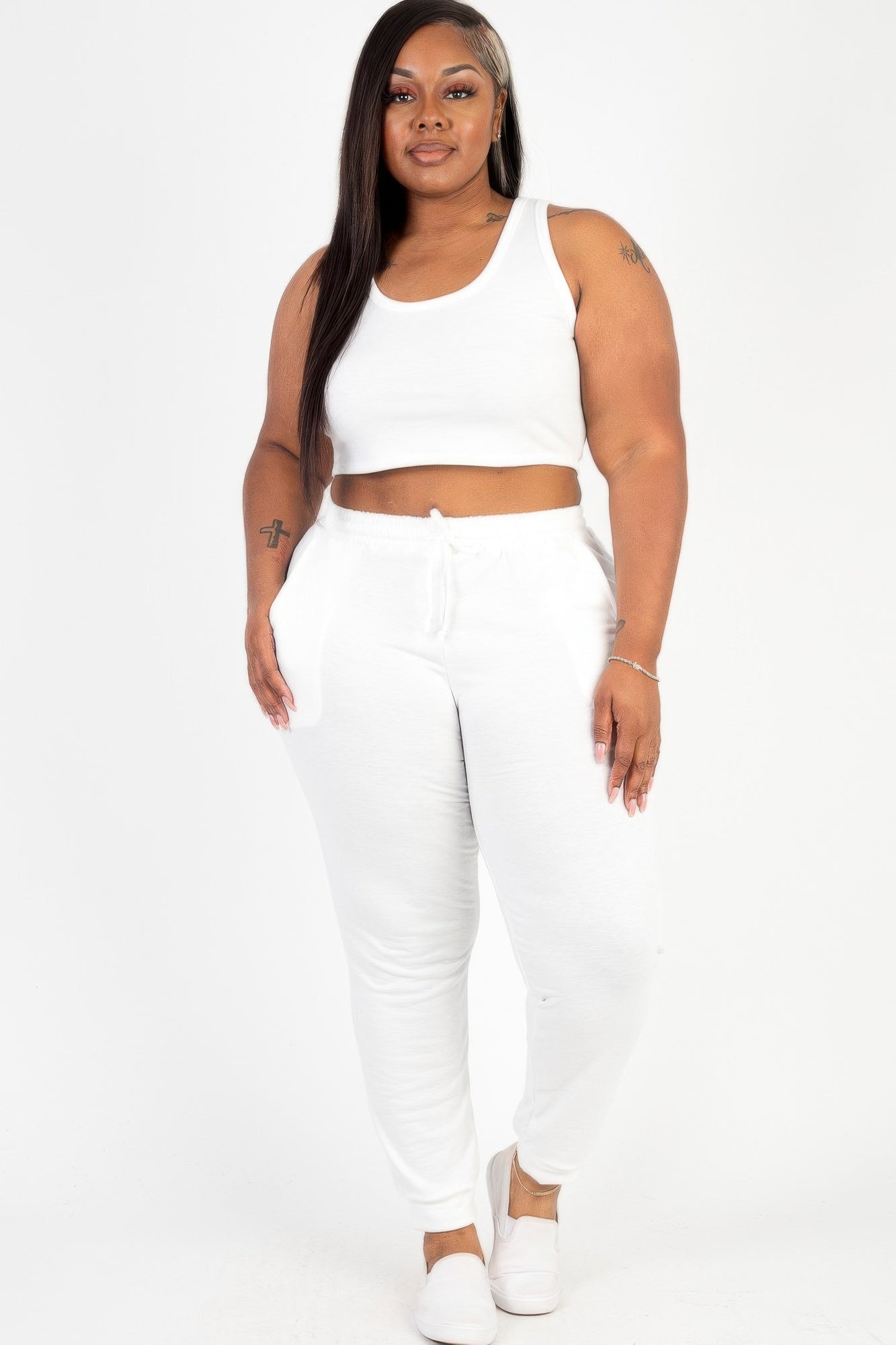 Plus Size French Terry Cropped Tank Top & Joggers Set | Tigbuls